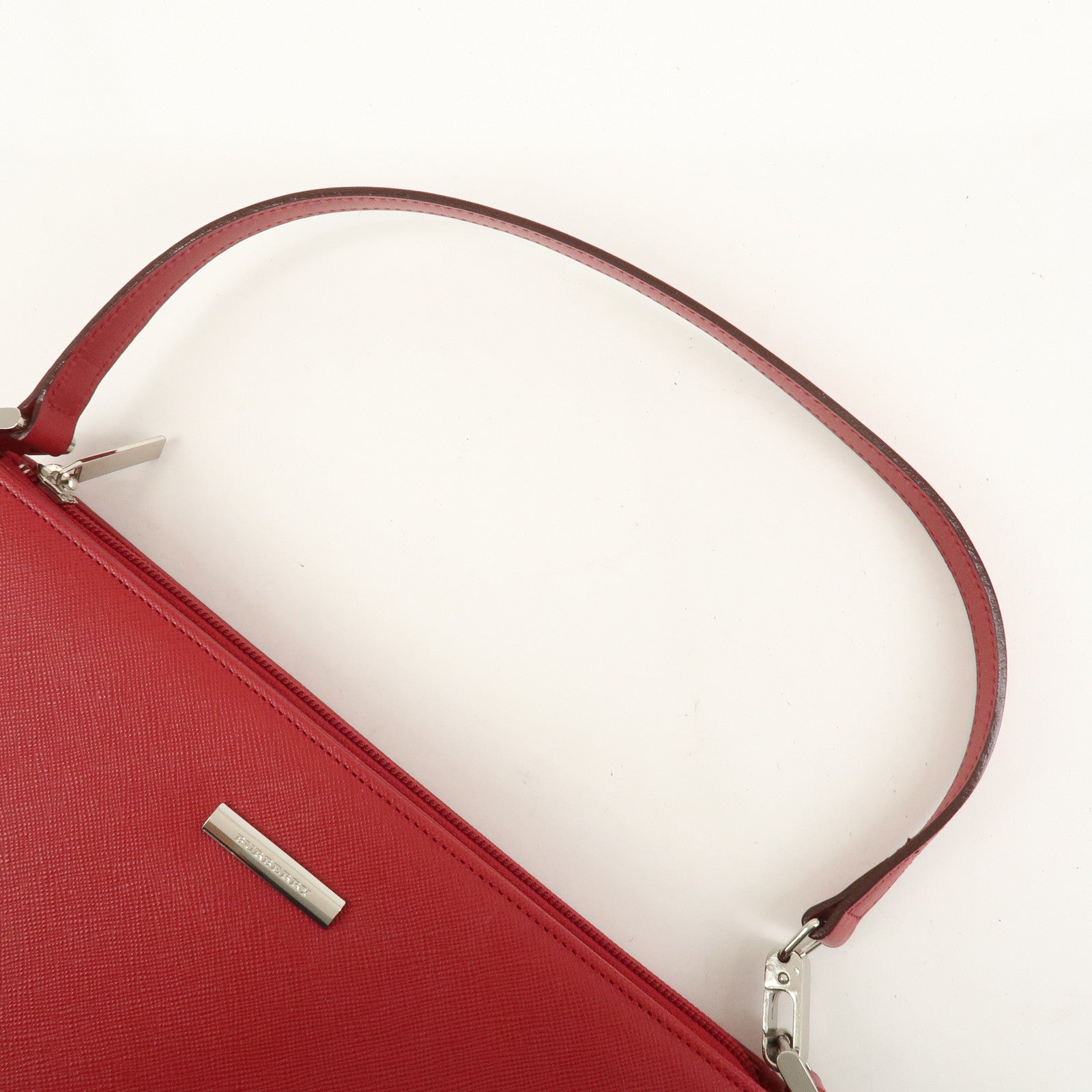 BURBERRY Logo Leather Shoulder Bag Hand Bag Red