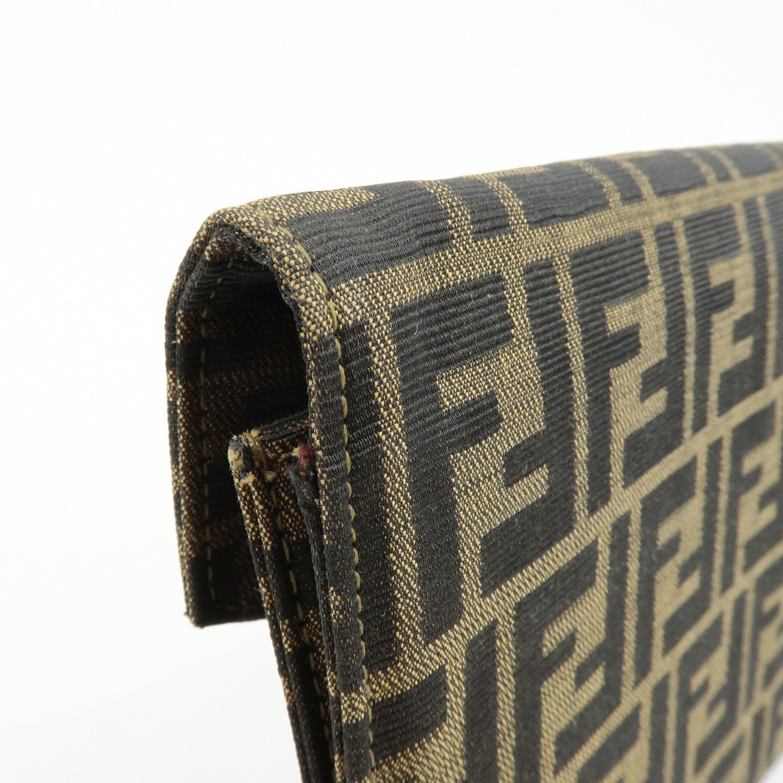 FENDI Zucca Canvas Leather Wrist Bag Clutch Bag Pouch Brown Black