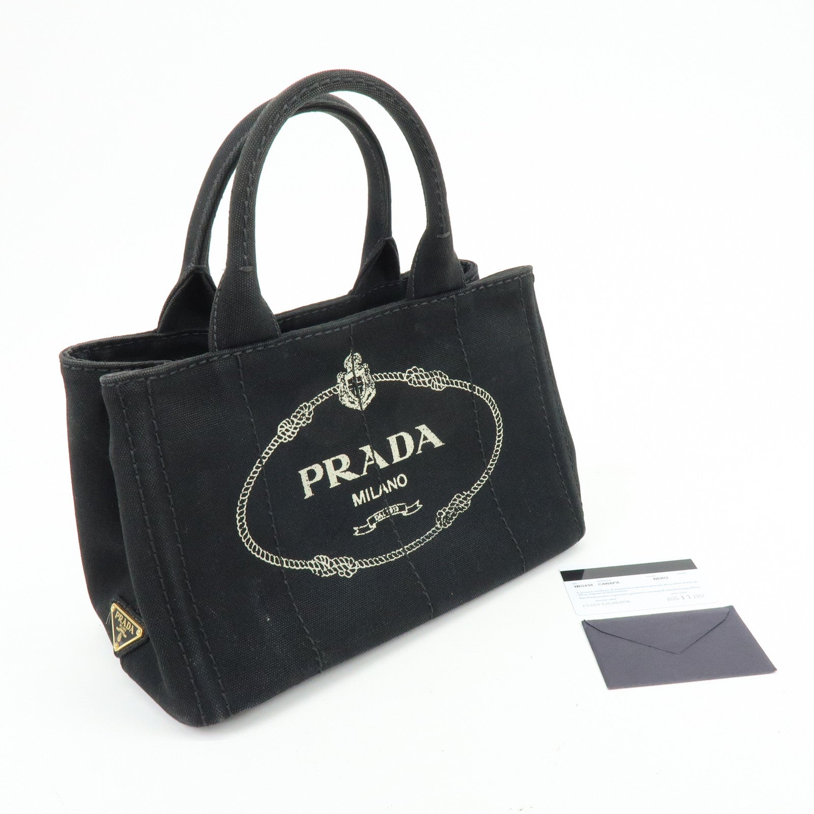 PRADA Triangle Logo Canapa Mini Canvas 2Way Hand Bag Black 1BG439