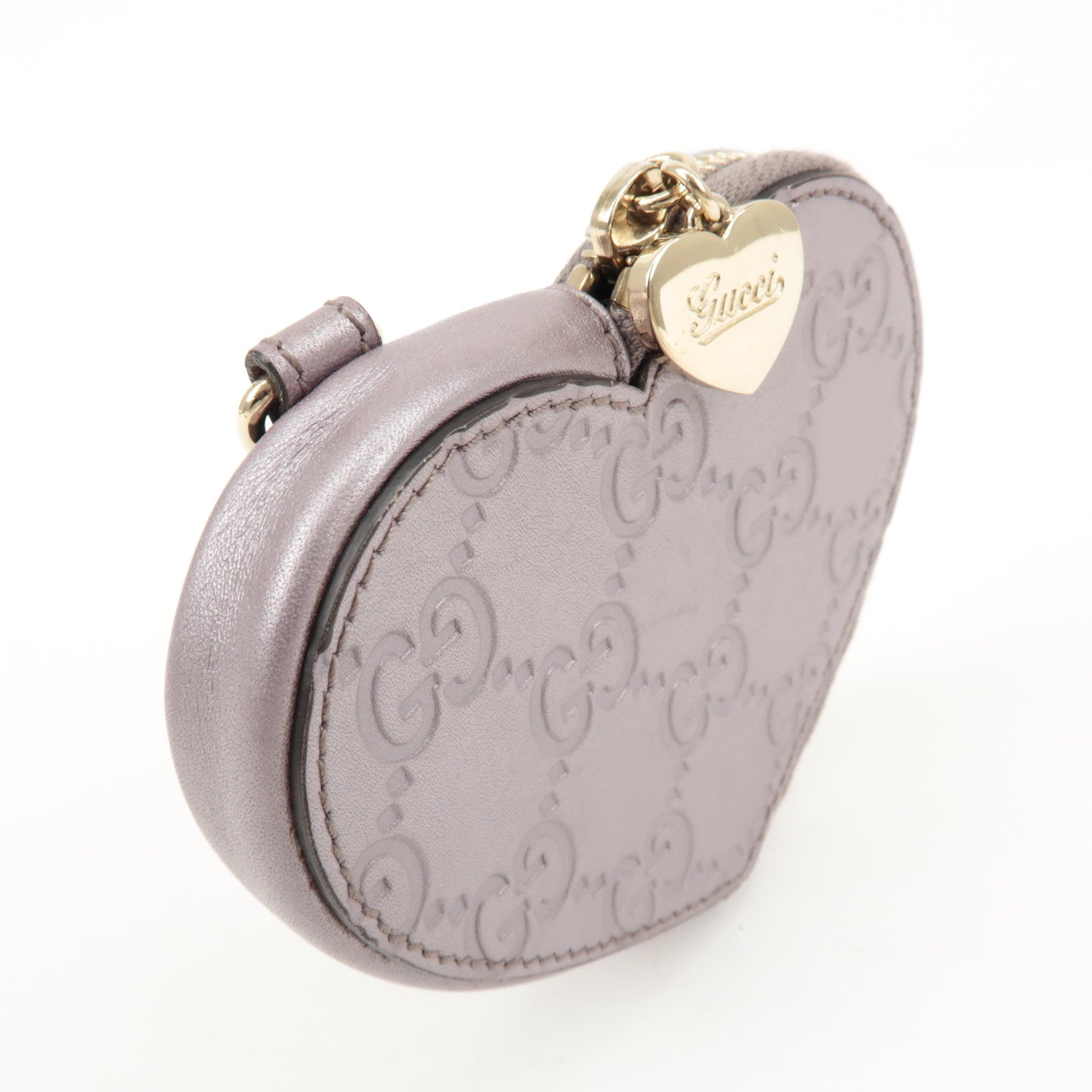 GUCCI Lovely Heart Guccissima Leather Coin Case Light Purple 152615 Used