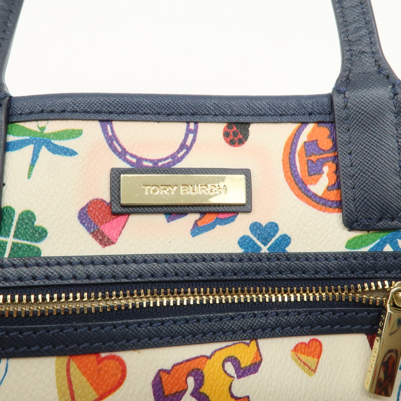 TORY BURCH Leather Tote Bag Hand Bag Navy