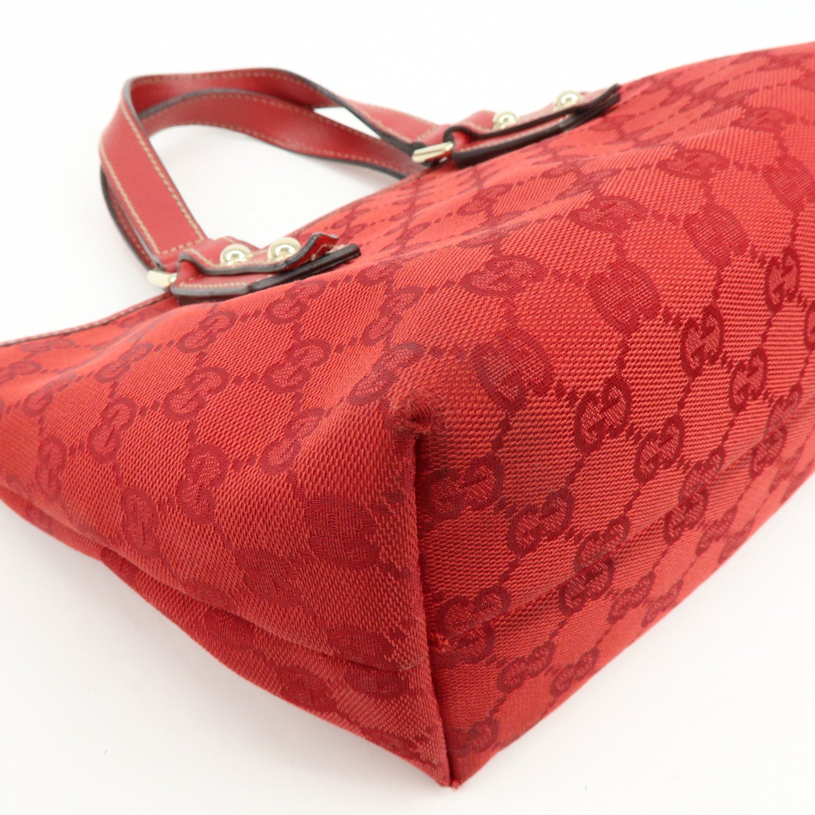 GUCCI GG Canvas Leather Tote Bag Hand Bag Red 257249
