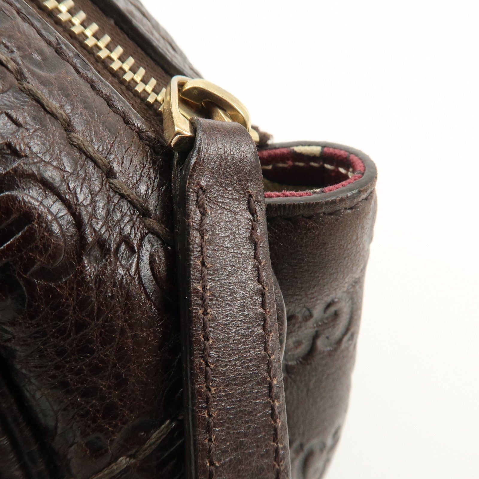 GUCCI Guccissima Leather Mini Boston Bag Hand Bag Dark Brown 181508 Used