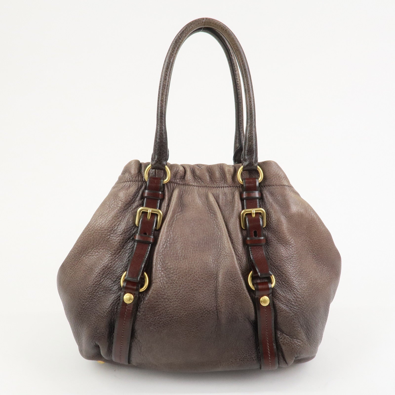PRADA Leather 2Way Bag Hand Bag Shoulder Bag Brown