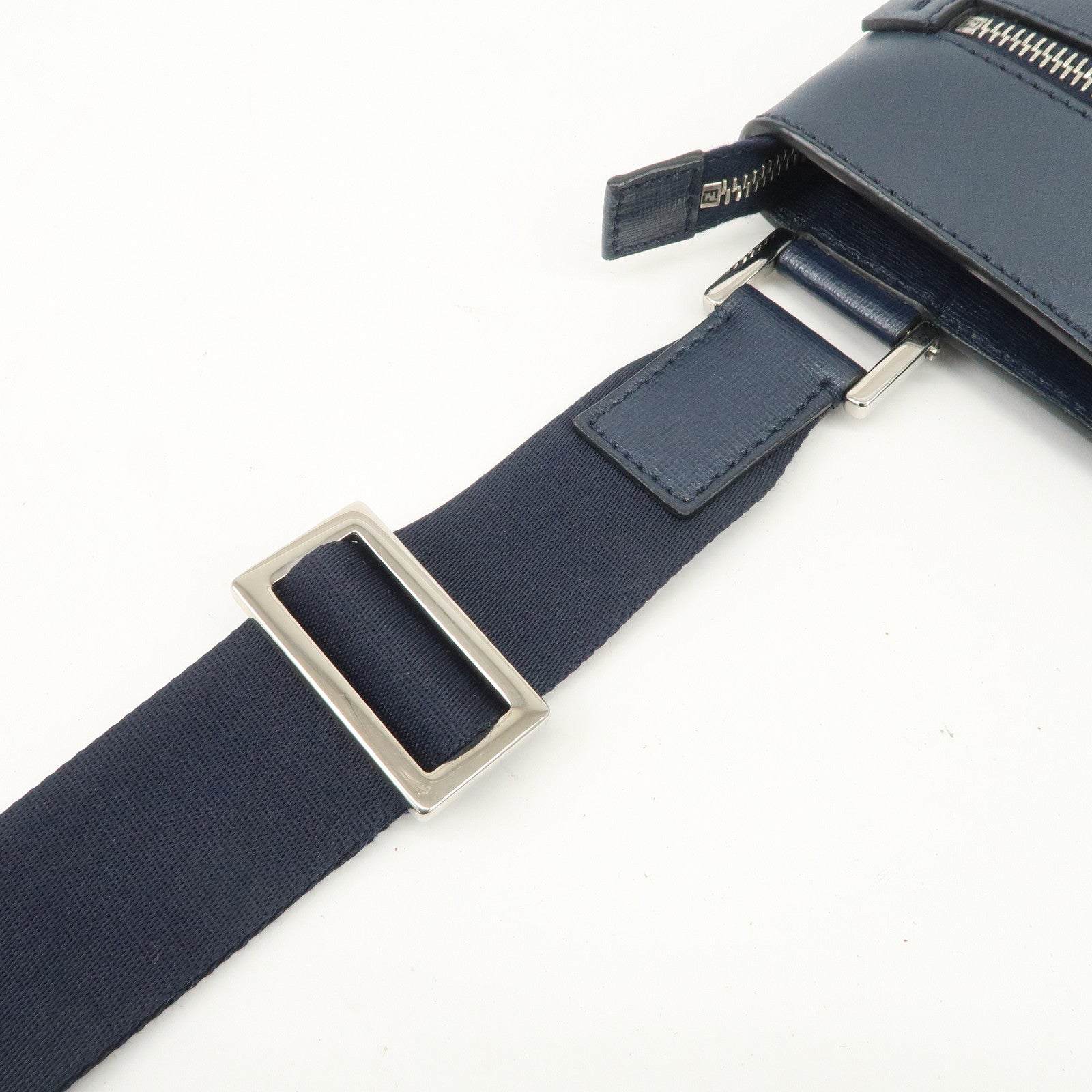 FENDI Logo Leather Shoulder Bag Crossbody Bag Navy 7VA357 Used