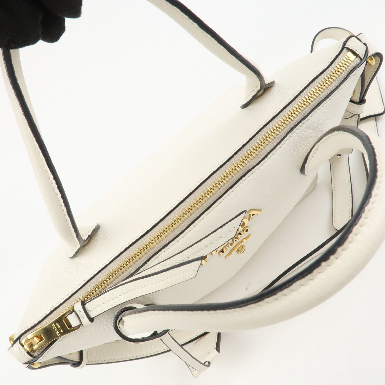 PRADA Vitello Daino Leather 2Way Bag Hand Shoulder Bag White 1BA111