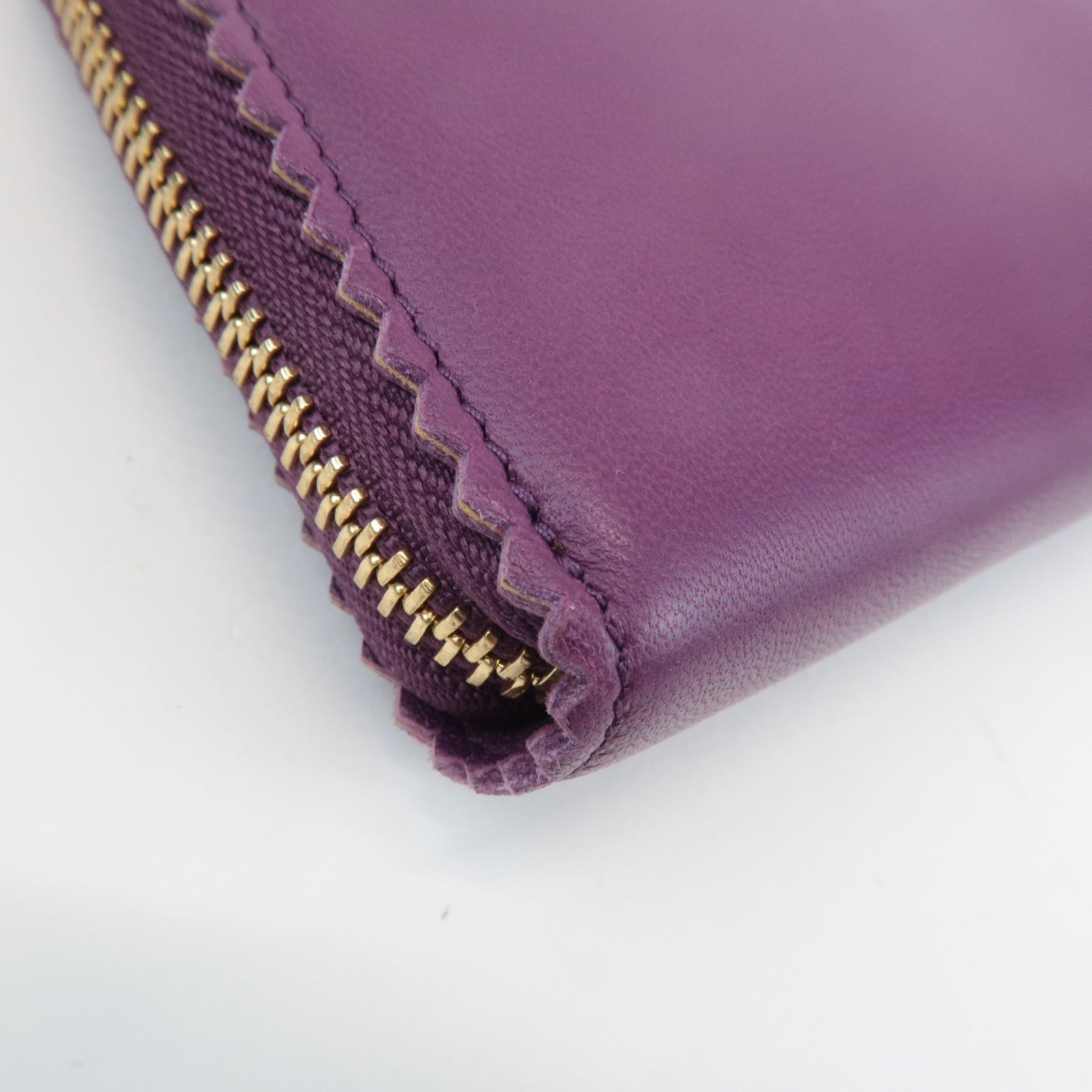 LOEWE Anagram Leather Round Zippy Long Wallet Purple Gold HDW Used