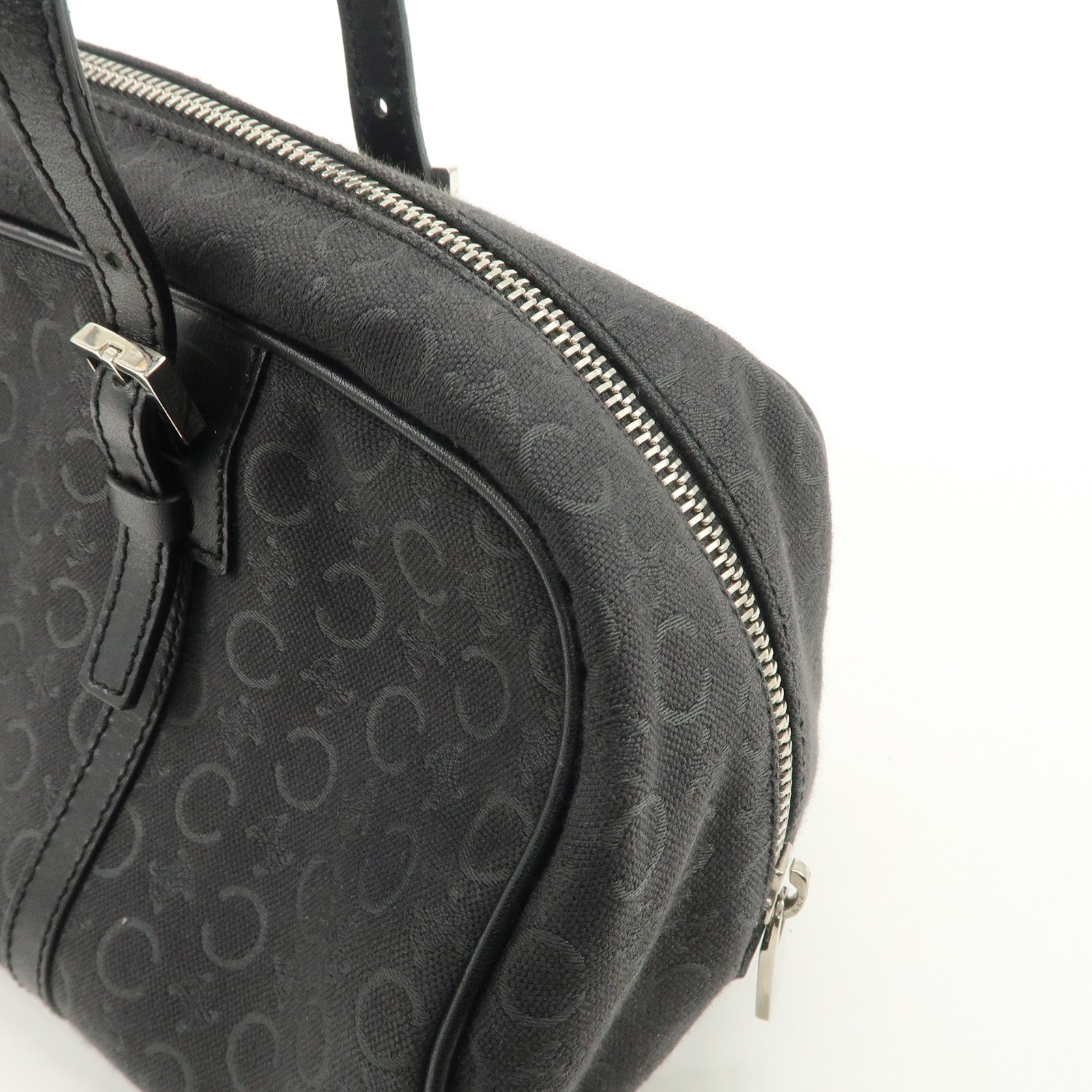 CELINE C Macadam Canvas Leather Mini Boston Bag Black