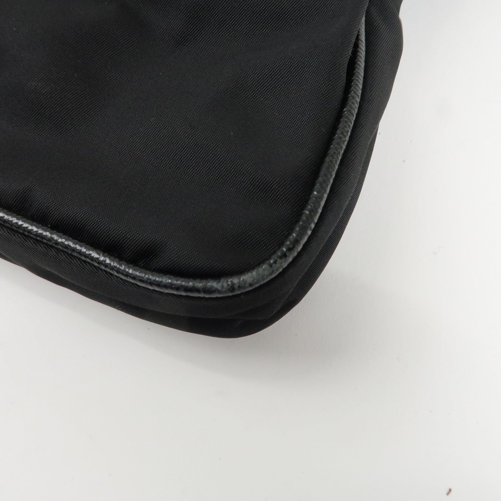 PRADA Triangle Logo Nylon Leather Shoulder Bag Silver HDW Black Used