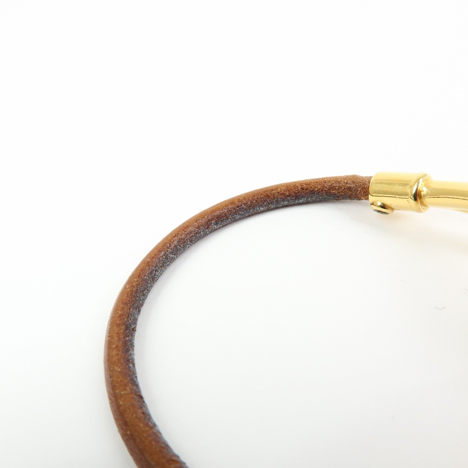 HERMES Jumbo Choker Leather Metal Bracelet Brown Gold
