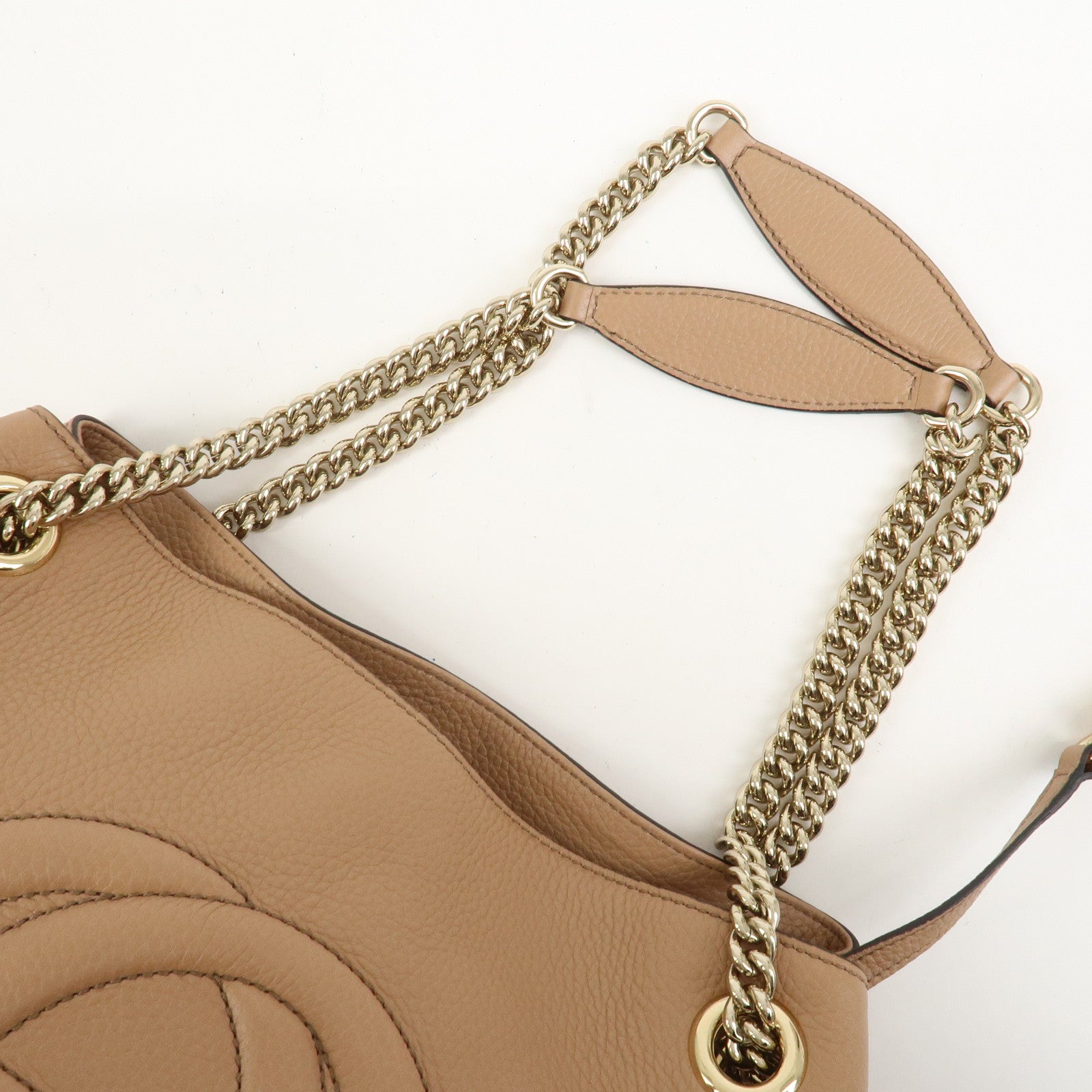 GUCCI SOHO Interlocking G Leather Chain Shoulder Bag Beige 536196