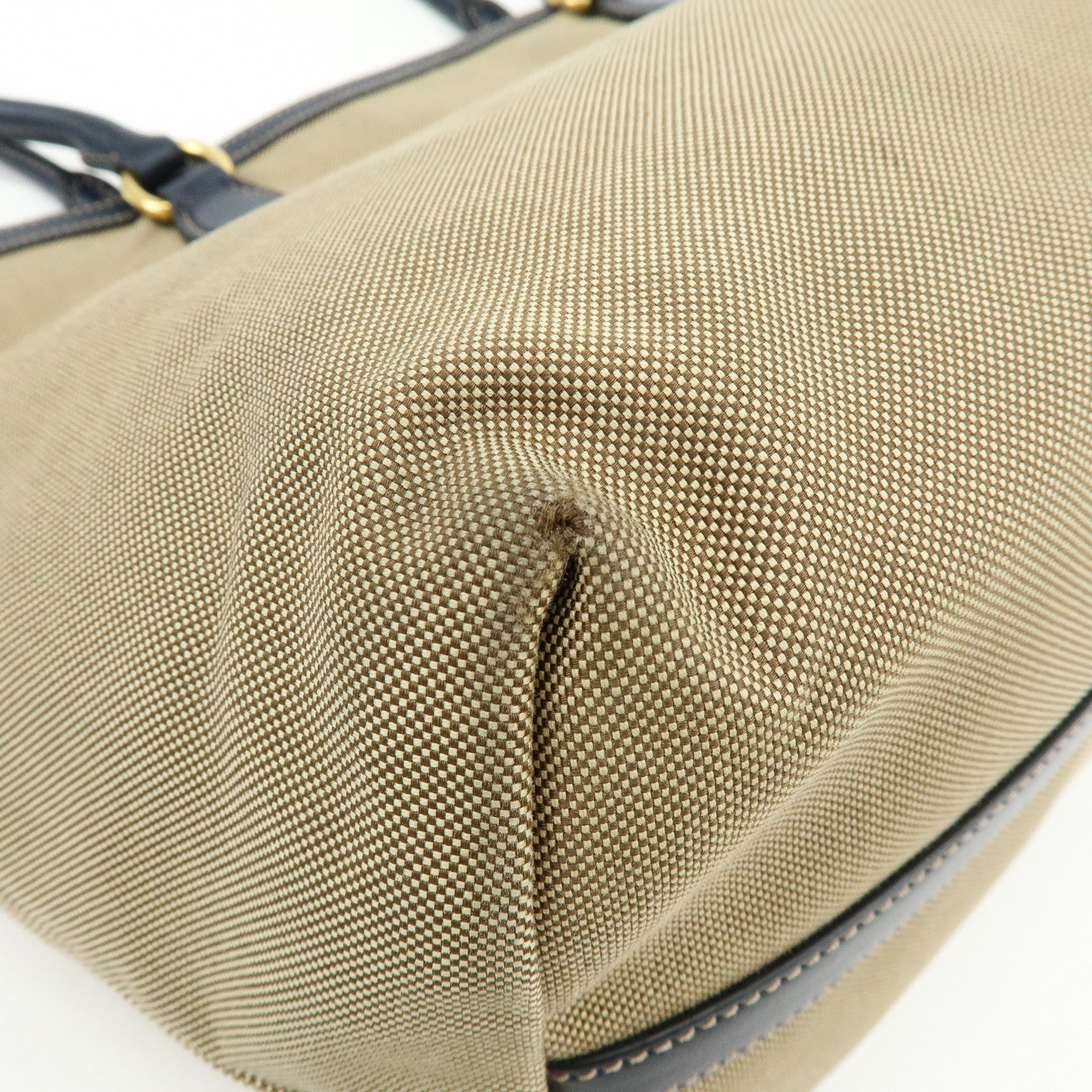 PRADA Logo Jacguard Leather Tote Bag Hand Bag Beige Navy