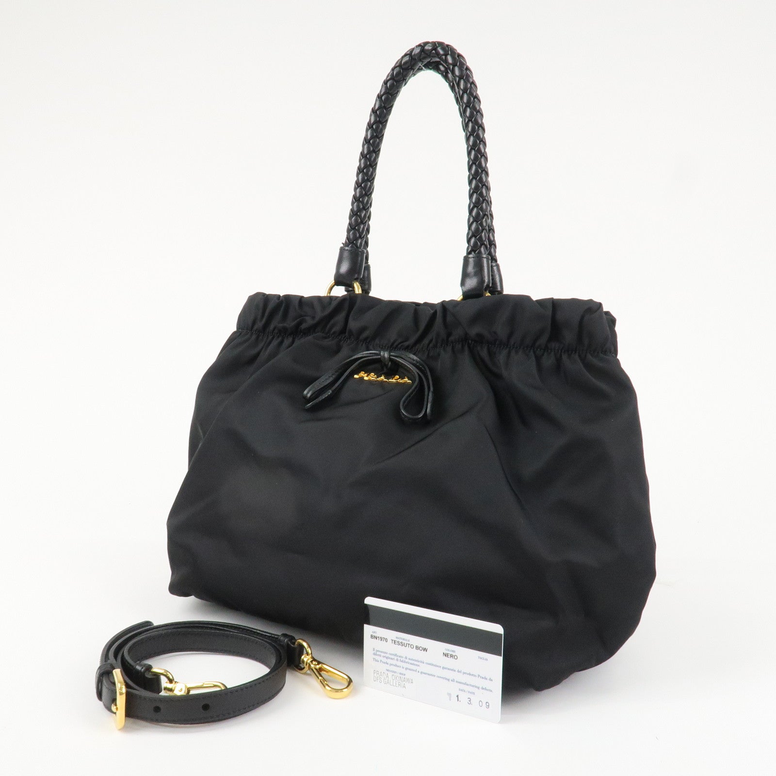 PRADA Logo Nylon Leather 2Way Bag Shoulder Bag Hand Bag Black BN1970 Used