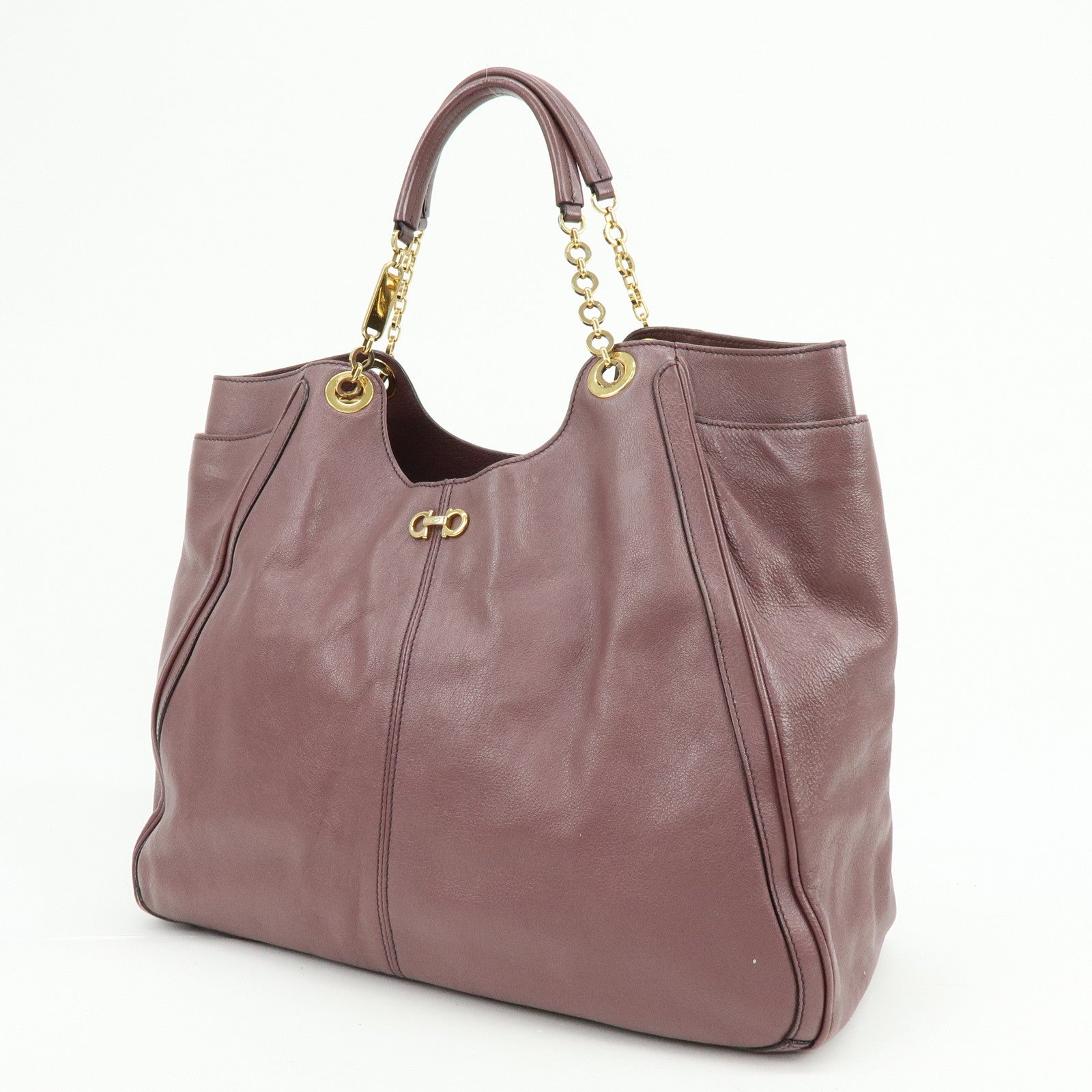 Ferragamo Gancini Leather Tote Bag Hand Bag Light Purple