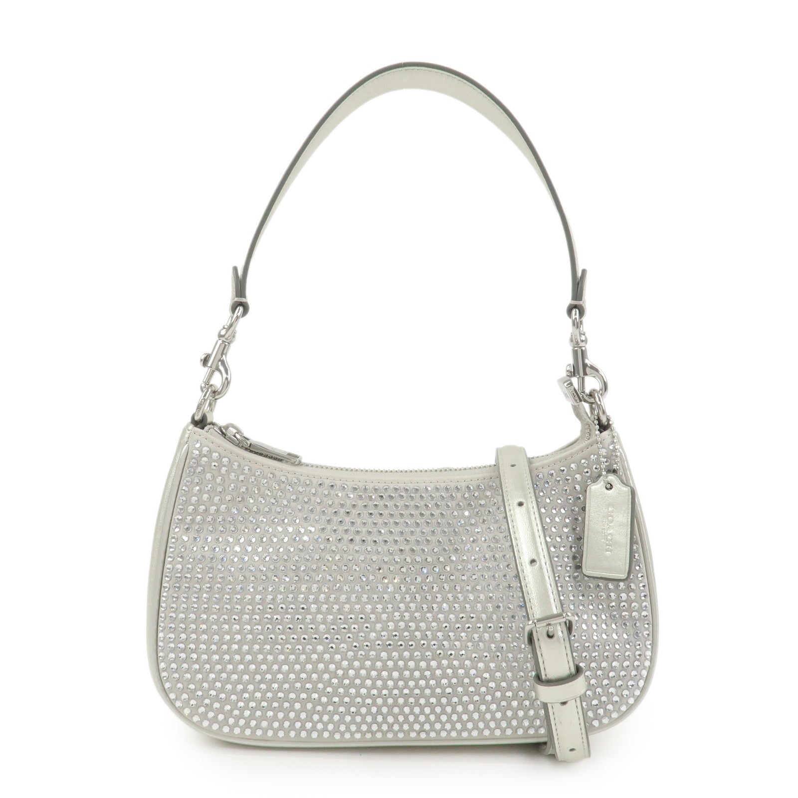 COACH Teri 2Way Leather Shoulder Bag Hand Bag Rhinestone Silver
