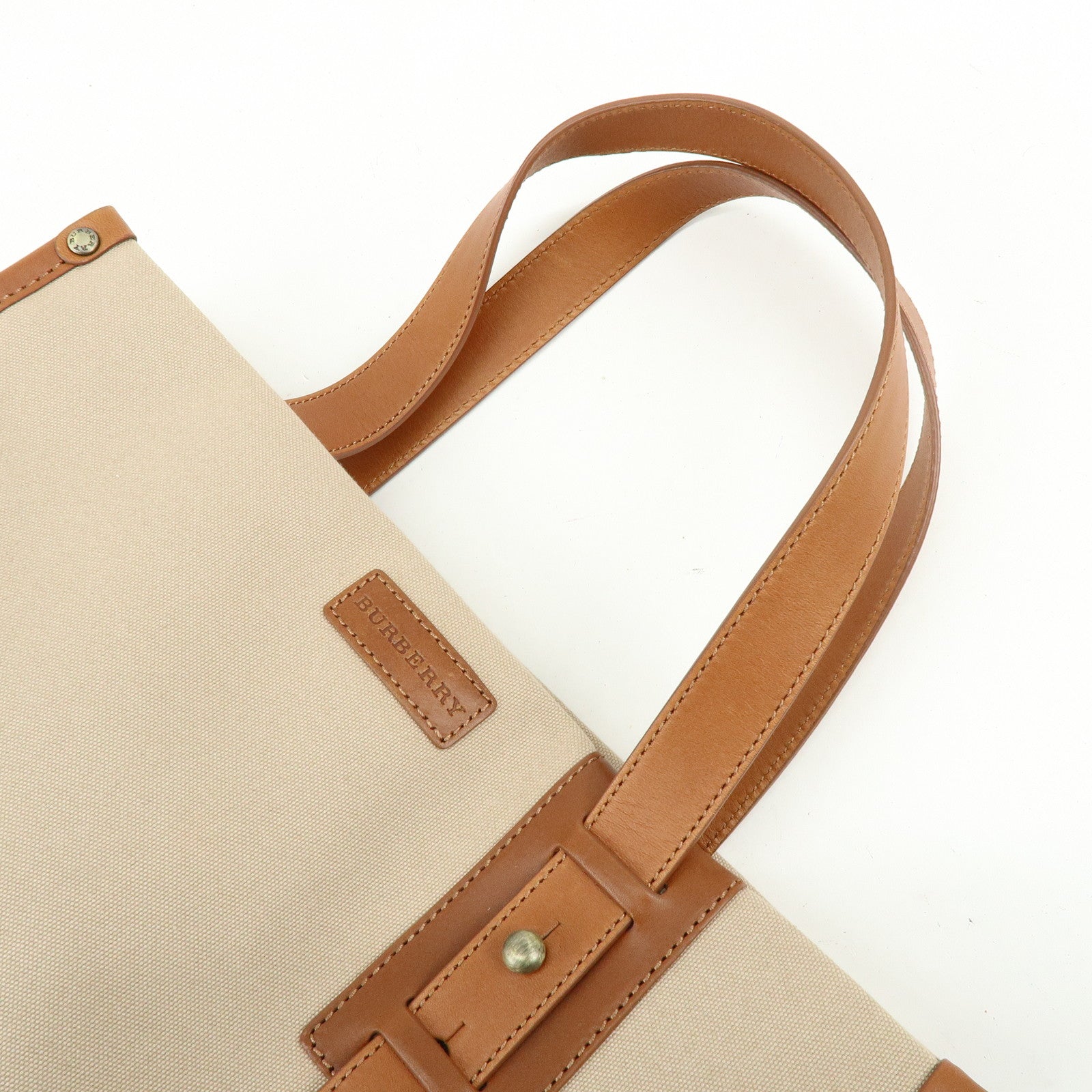 BURBERRY Nova Plaid Canvas Leather Tote Bag Hand Bag Beige Brown