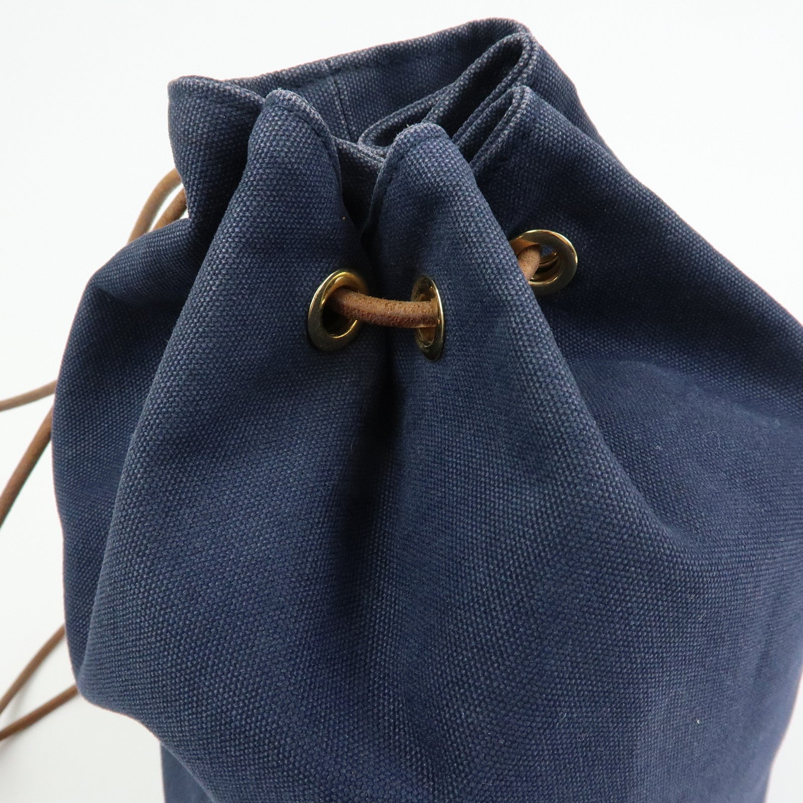 HERMES Canvas Leather Porochon Mimil PM Drawstring Backpack Navy