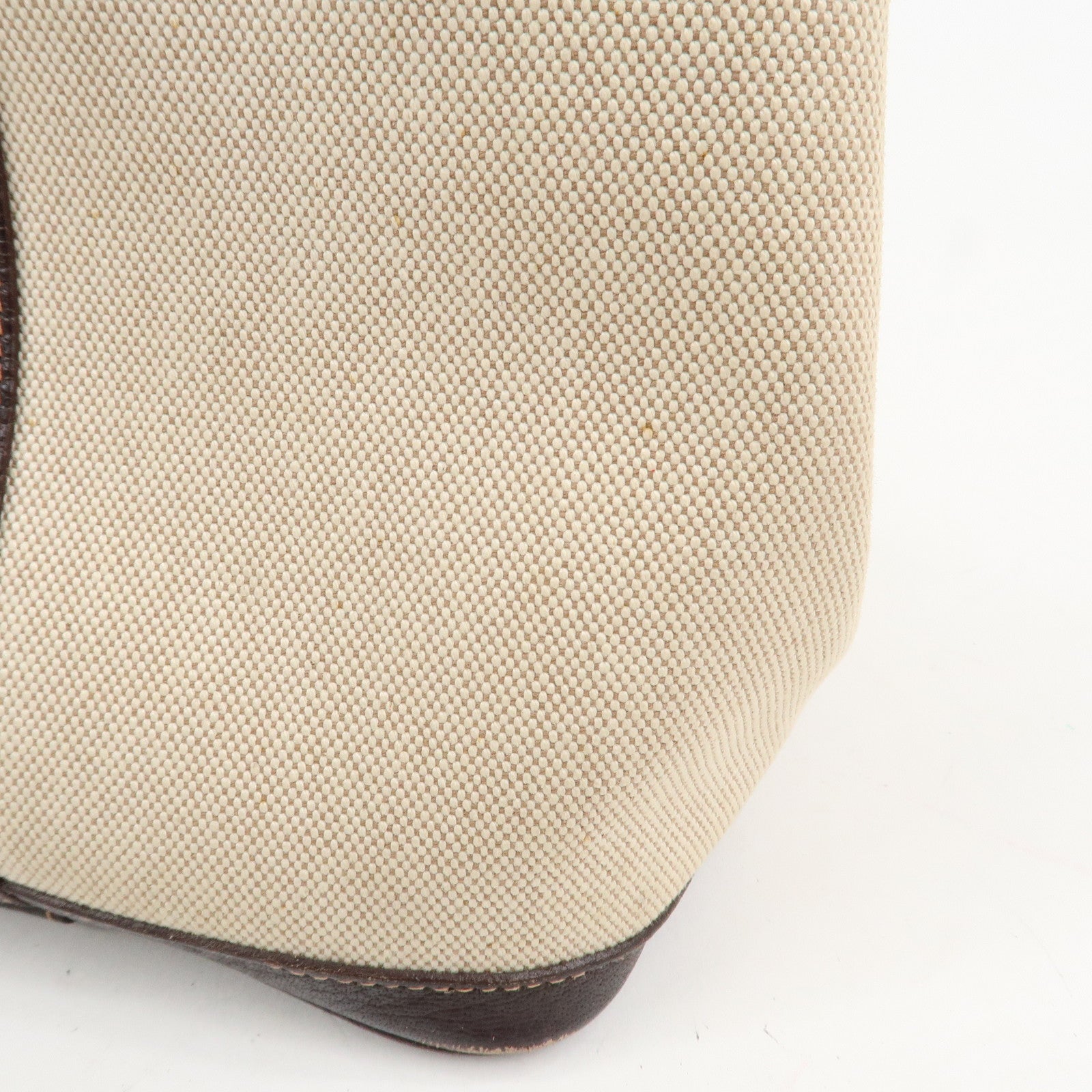 HERMES Leather Toile H Garden Party PM Tote Bag Hand Bag Natural