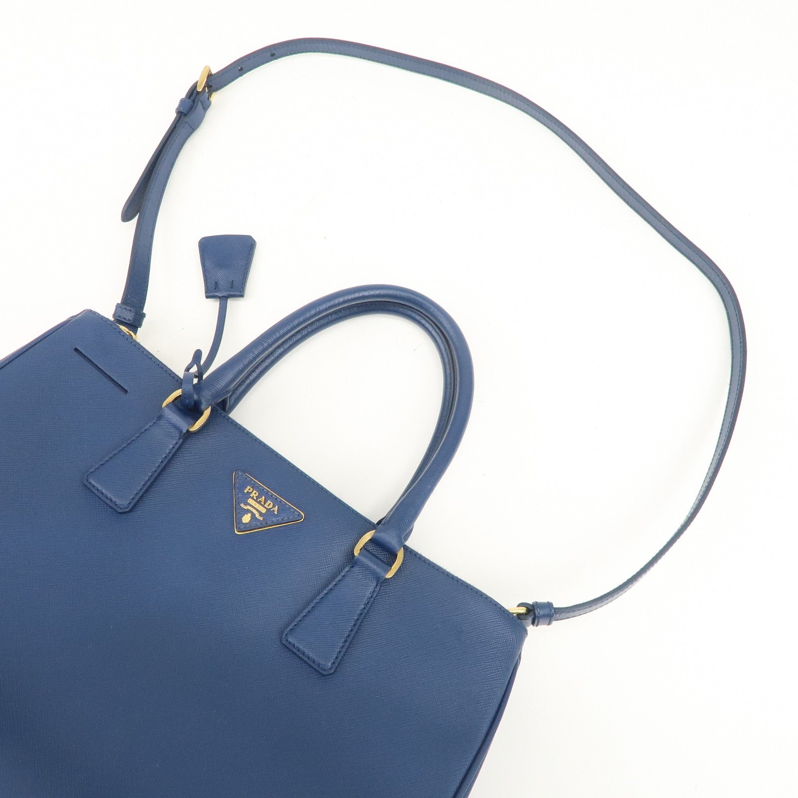 PRADA Triangle Logo Saffiano Leather 2Way Bag Shoulder Bag Blue