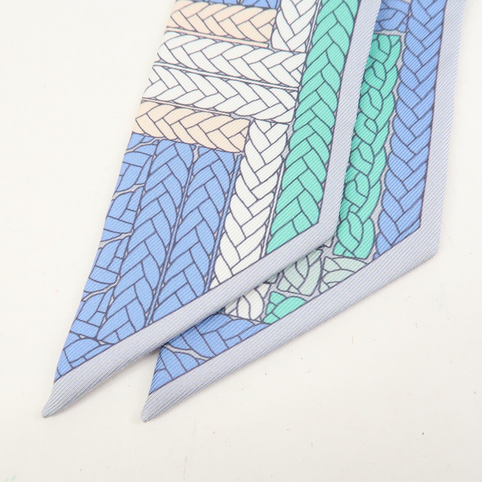 HERMES Twilly Silk 100% Scarf TRESSES H Blue White