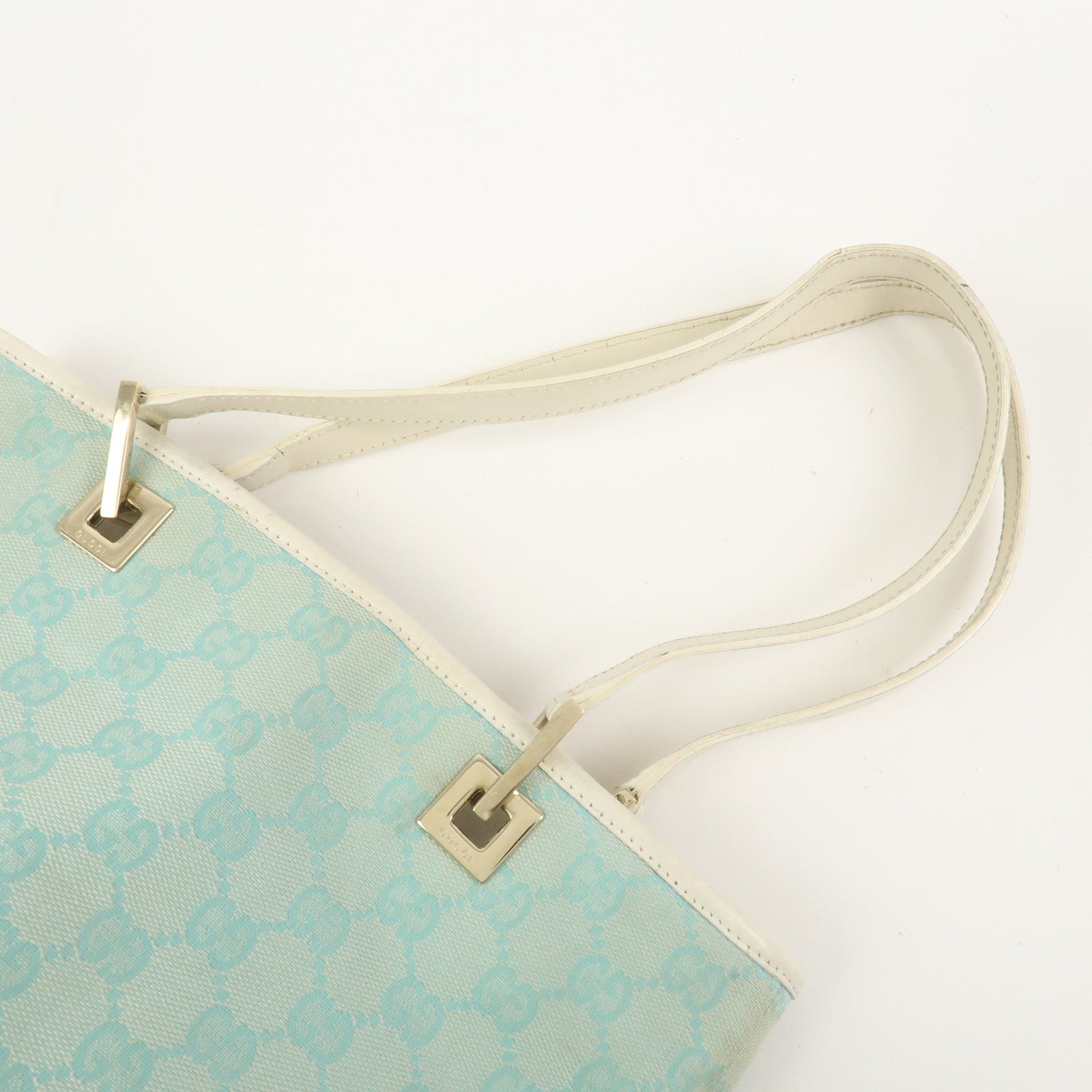 GUCCI GG Canvas Leather Shoulder Bag Hand Bag Light Blue 002.1099