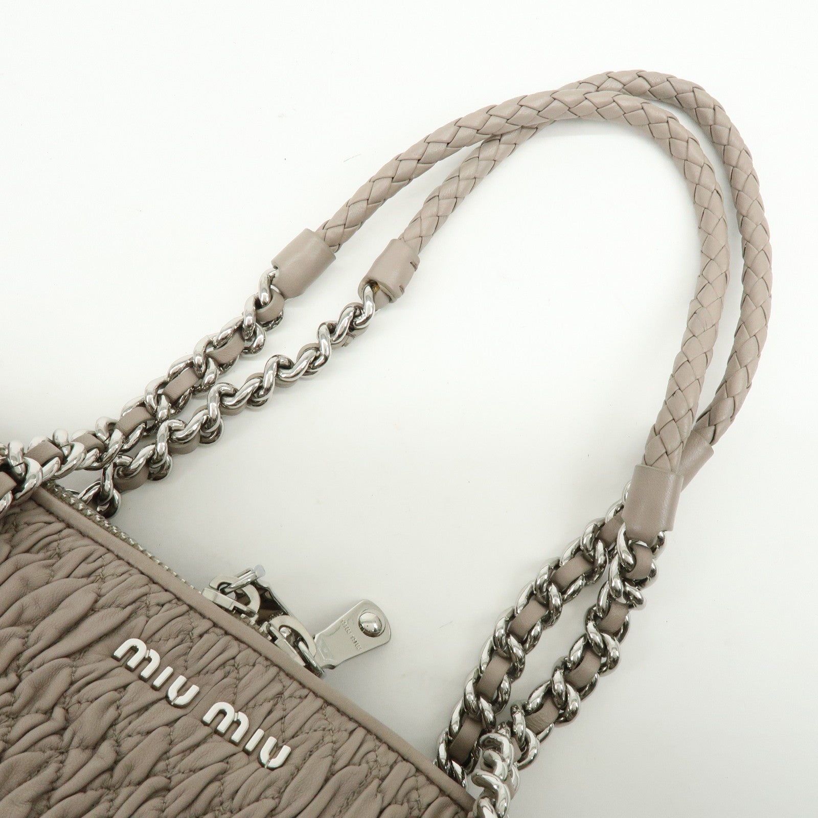 MIU MIU Matelasse Nappa Leather Tote Bag Shoulder Bag Gray