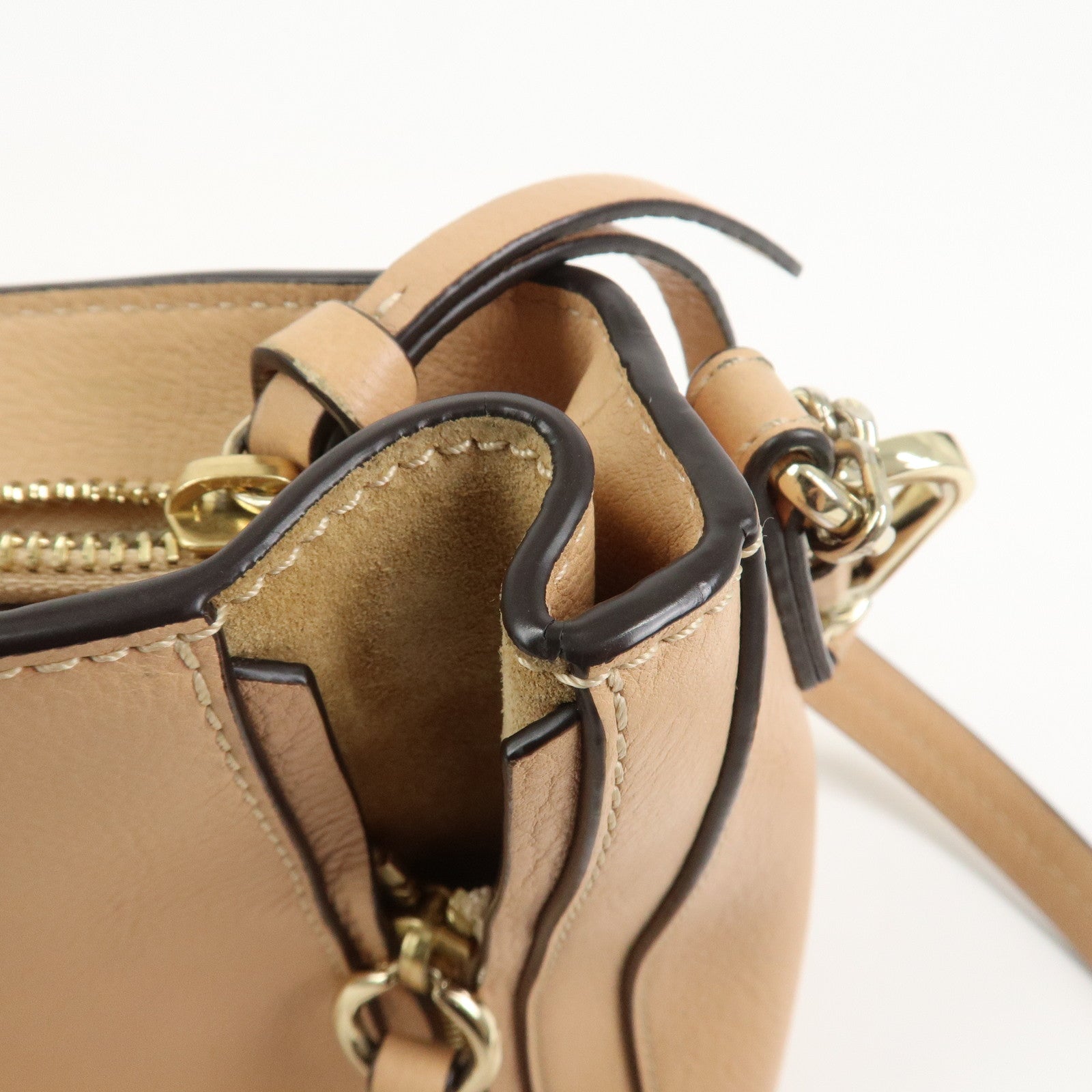 Chloe FAYE Leather Suede Hand Bag Pink Beige Gold
