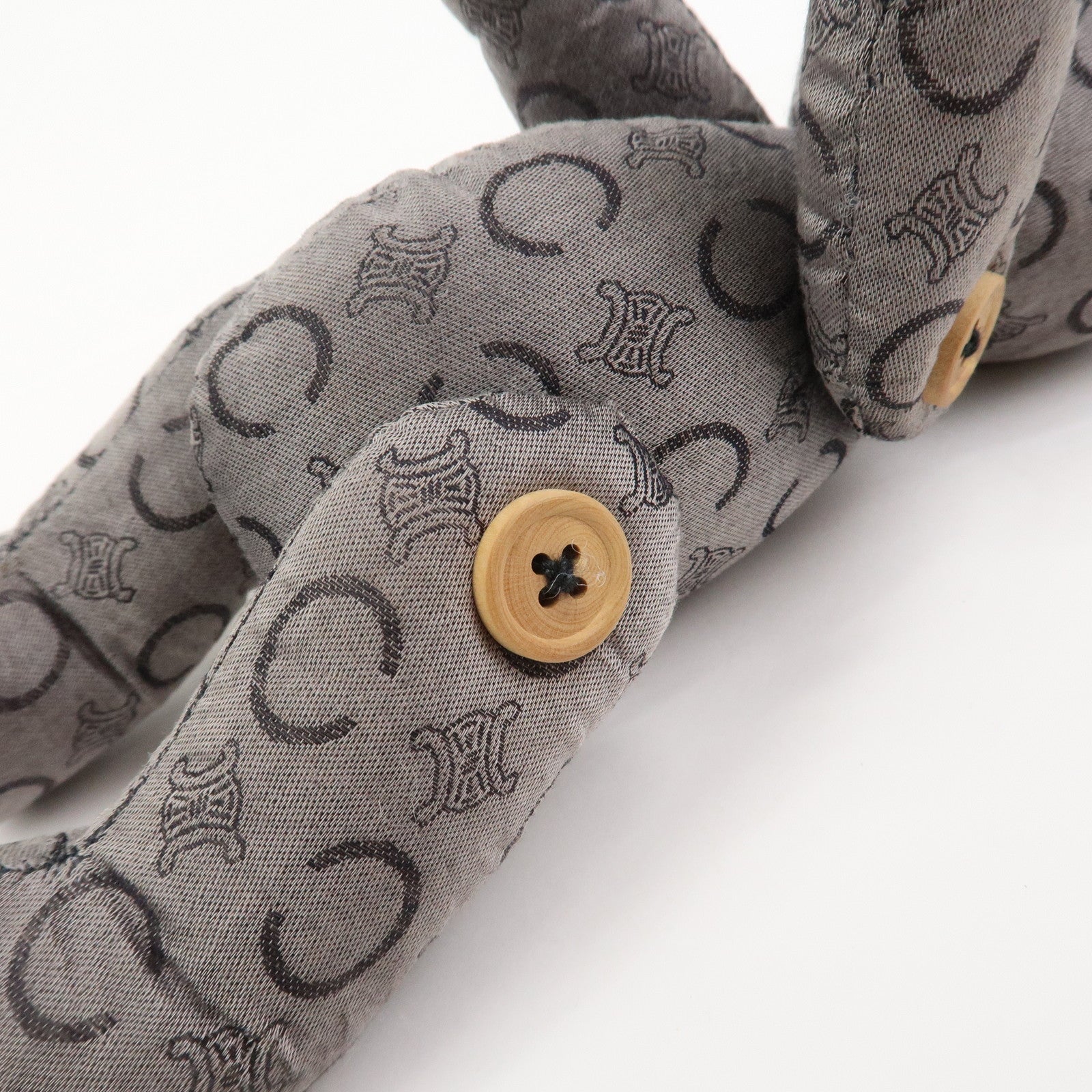 CELINE C Macadam Logo Canvas Leather Teddy Bear Stuffed Animal Gray