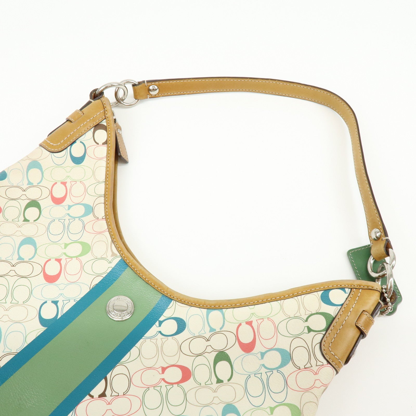 COACH Signature PVC Leather Shoulder Bag Hand Bag White Green