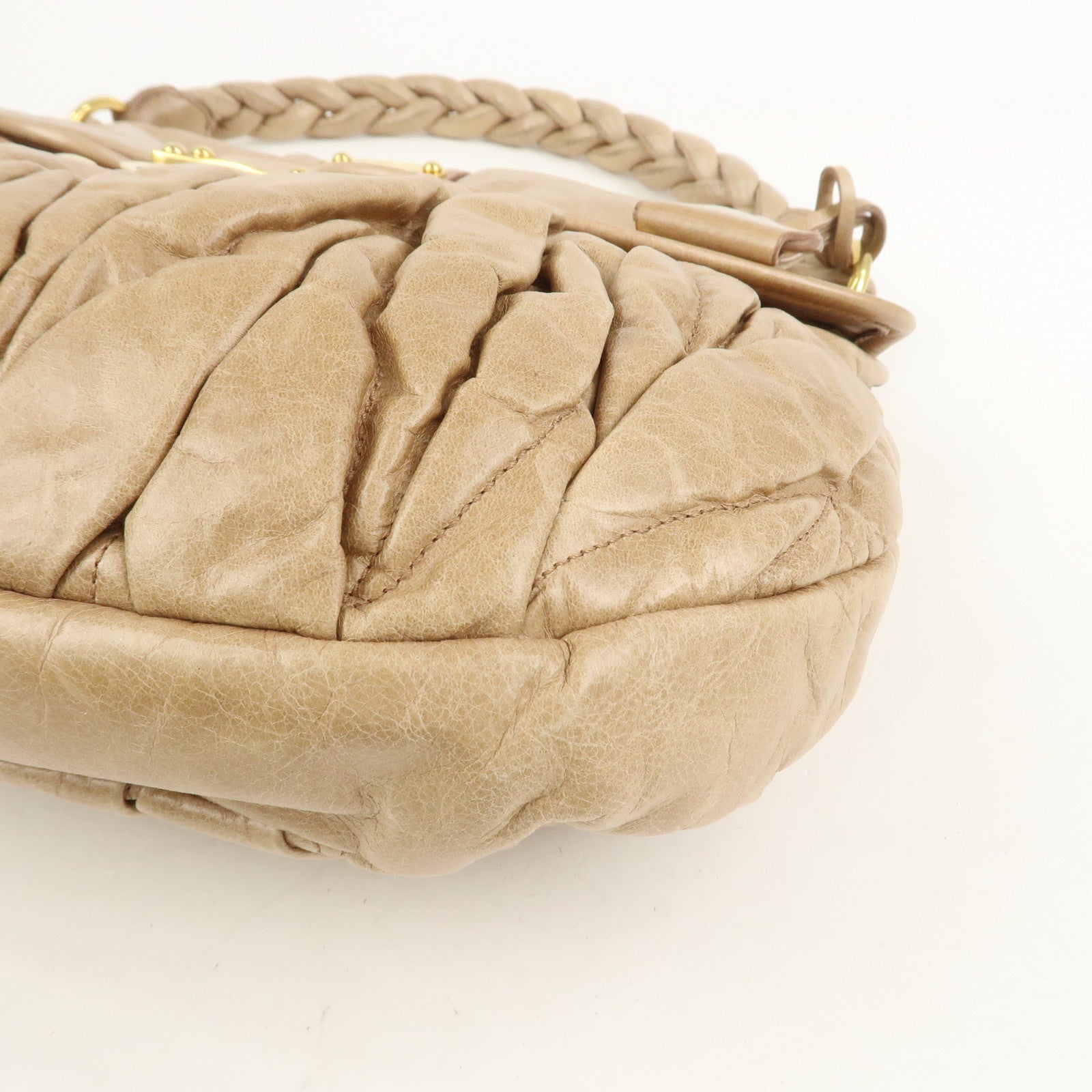 MIU MIU Matelasse Leather Hand Bag Light Brown RR1300