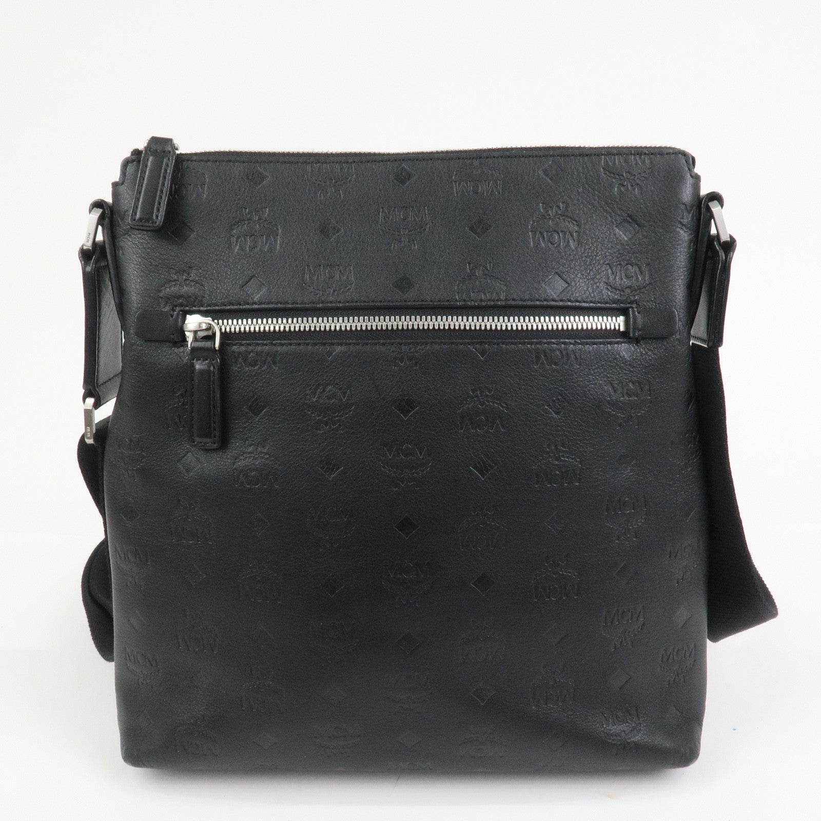 MCM Visetos Embossed Leather Shoulder Bag Crossbody Bag Black