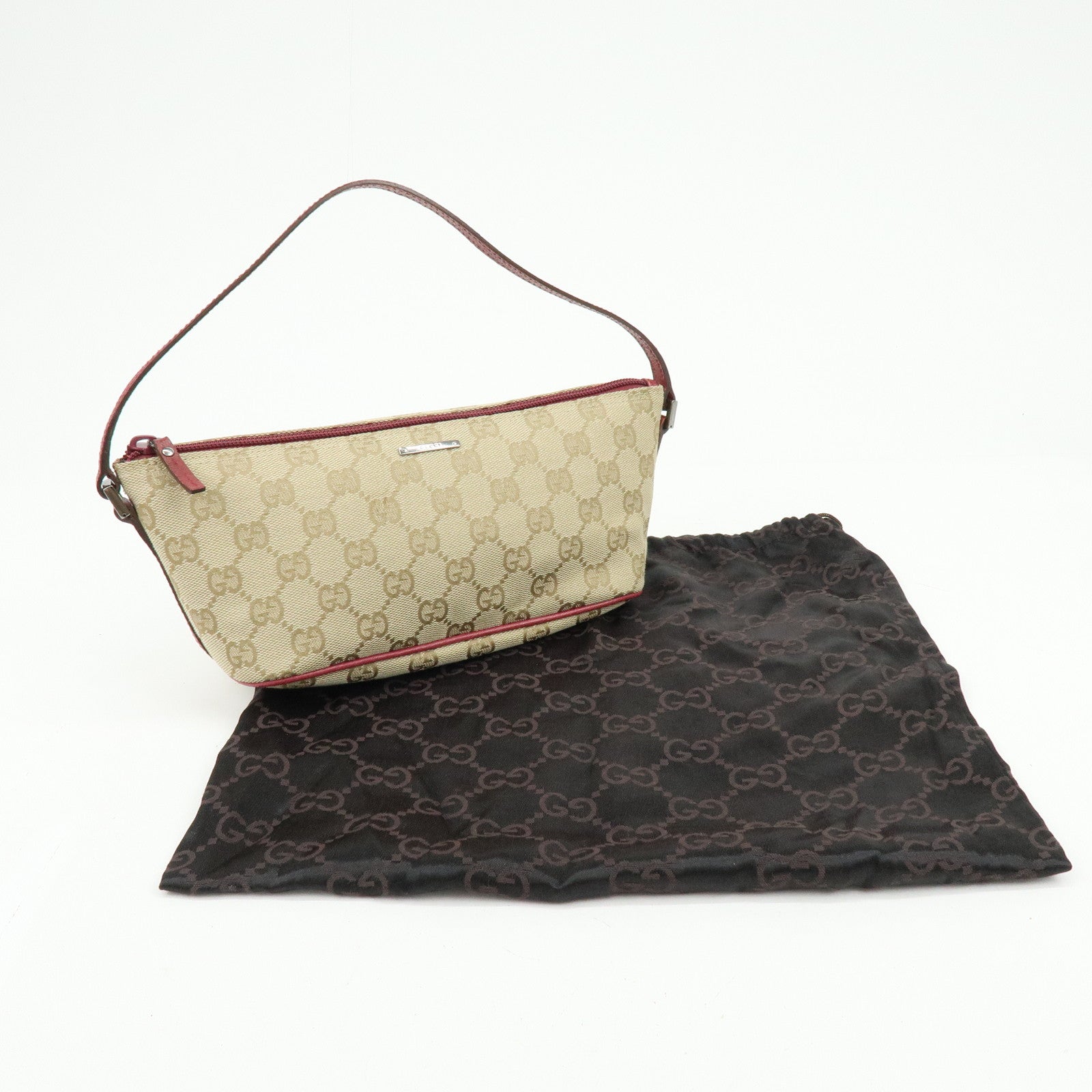 GUCCI Boat Bag GG Canvas Leather Hand Bag Beige Pink 07198