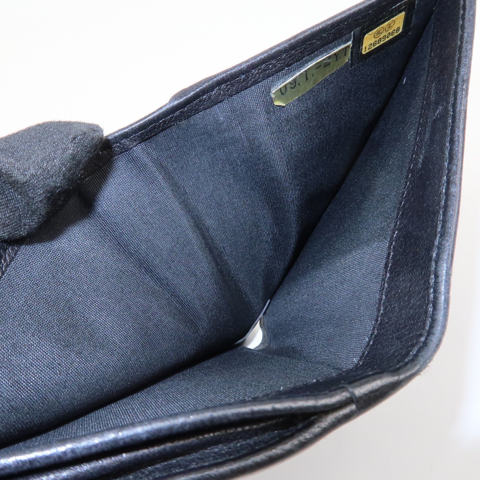 CHANEL COCO Mark Camelia Leather Bi-fold Compact Wallet Black