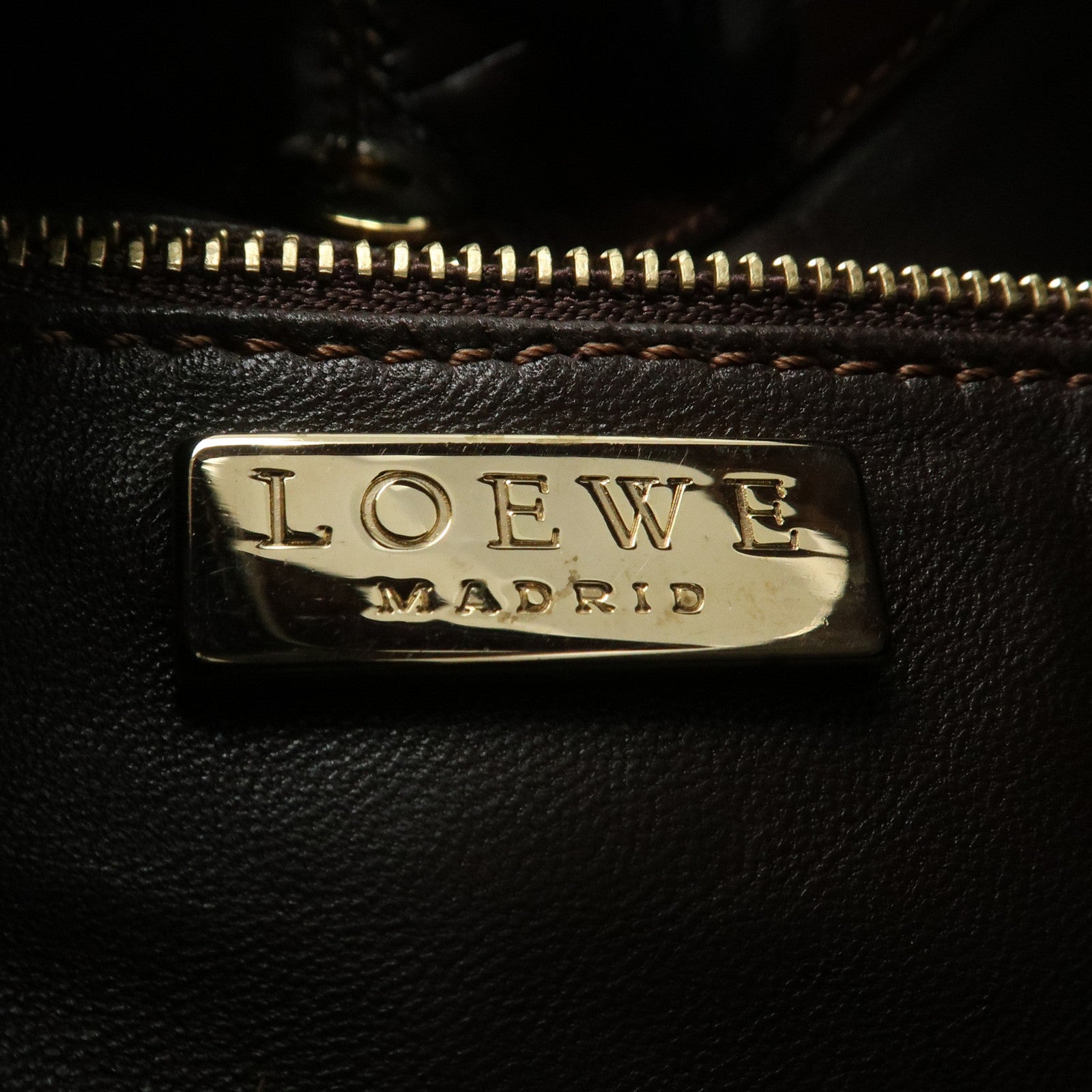 LOEWE Anagram Suede Embossed Leather Shoulder Bag Hand Bag Beige