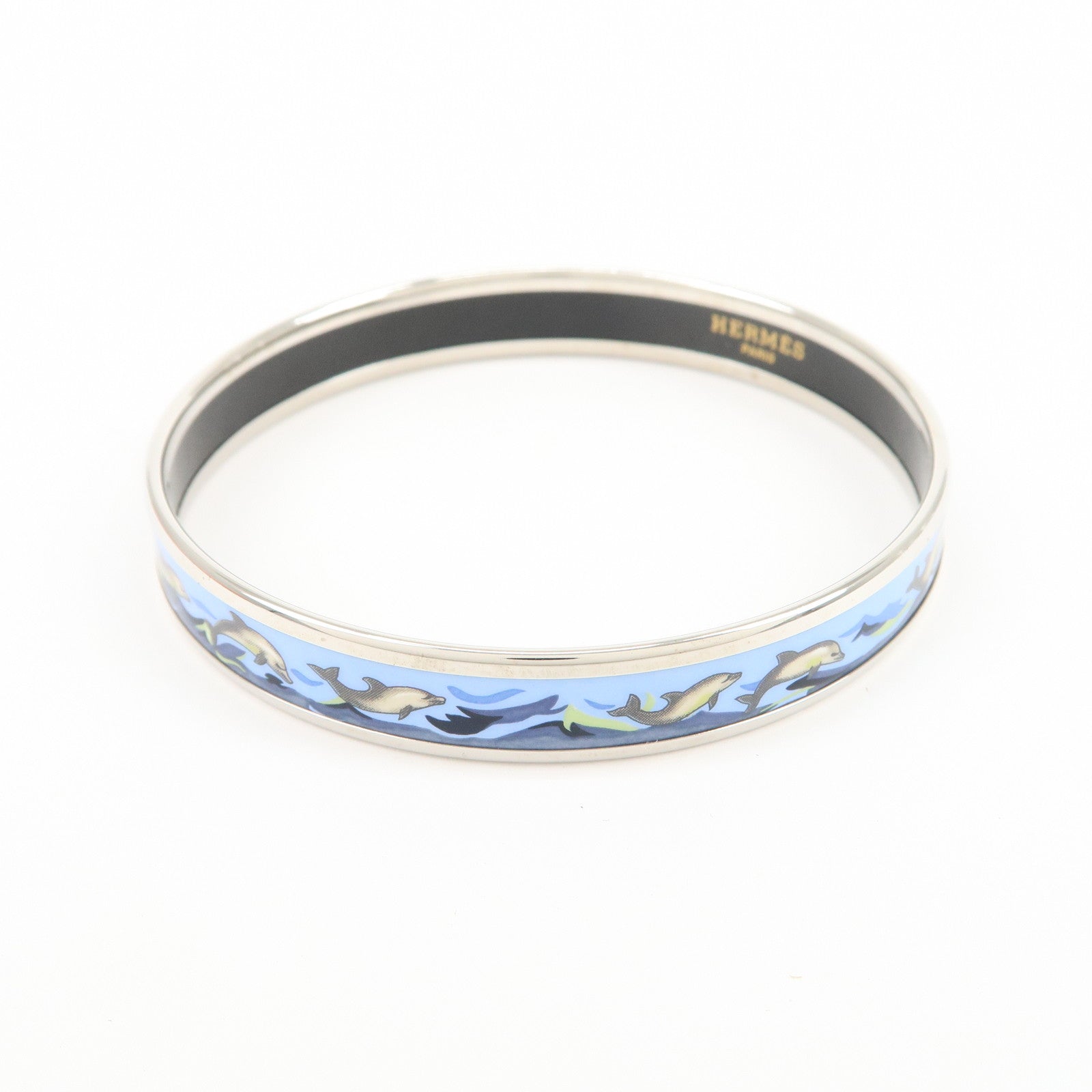 HERMES Email PM Silver Plated Bracelet Bangle Dolphin Blue
