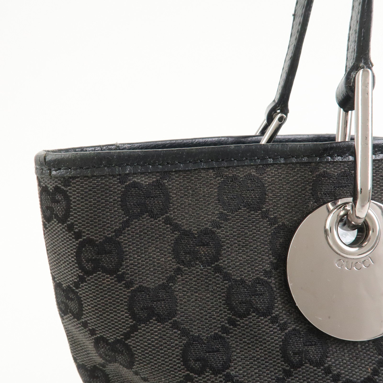 GUCCI GG Monogram Canvas Leather Tote Bag Hand Bag Black 120836