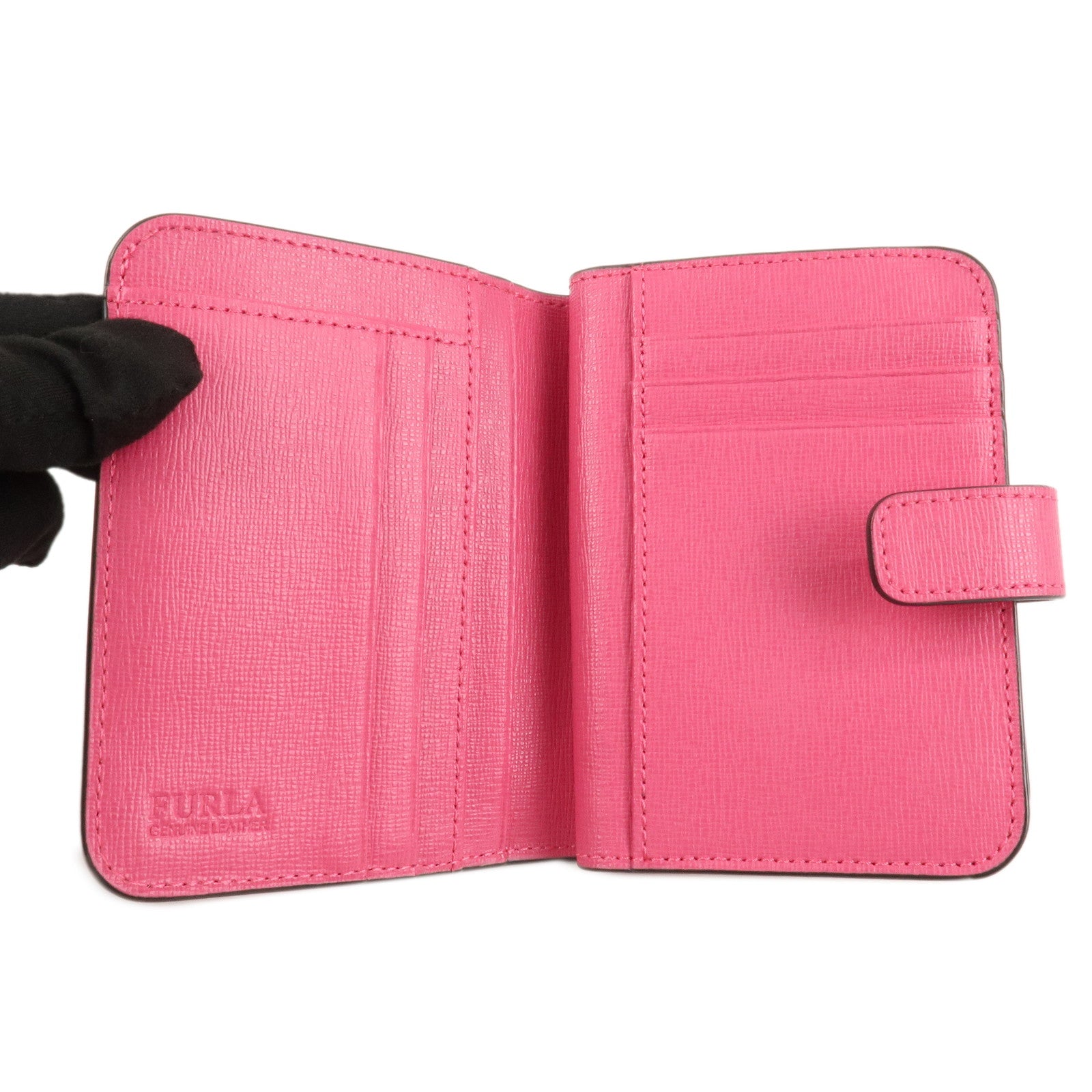 Furla Babilon Logo Leather Bi-fold Wallet Compact Wallet Pink Used