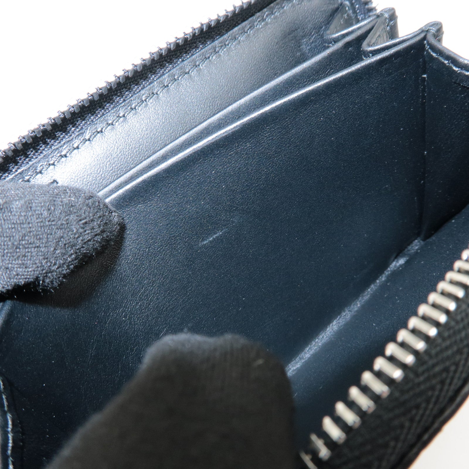 LOEWE Anagram Soft Grain Calf Coin Card Card Case Silver HDW Black Used