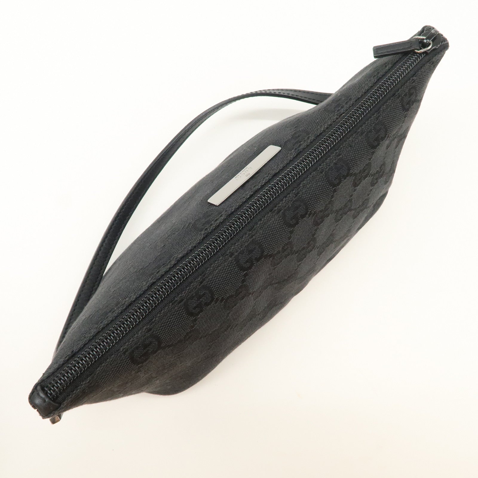 GUCCI Boat Bag GG Canvas Leather Hand Bag Pouch Black 07198