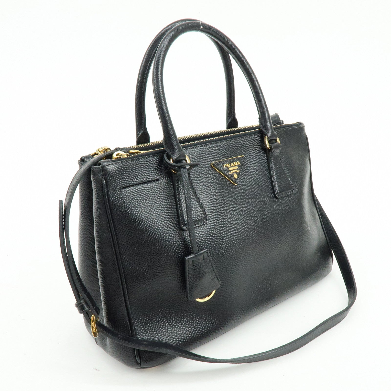 PRADA Traingle Logo Galleria Saffiano Leather 2Way Hand Bag 1BA863