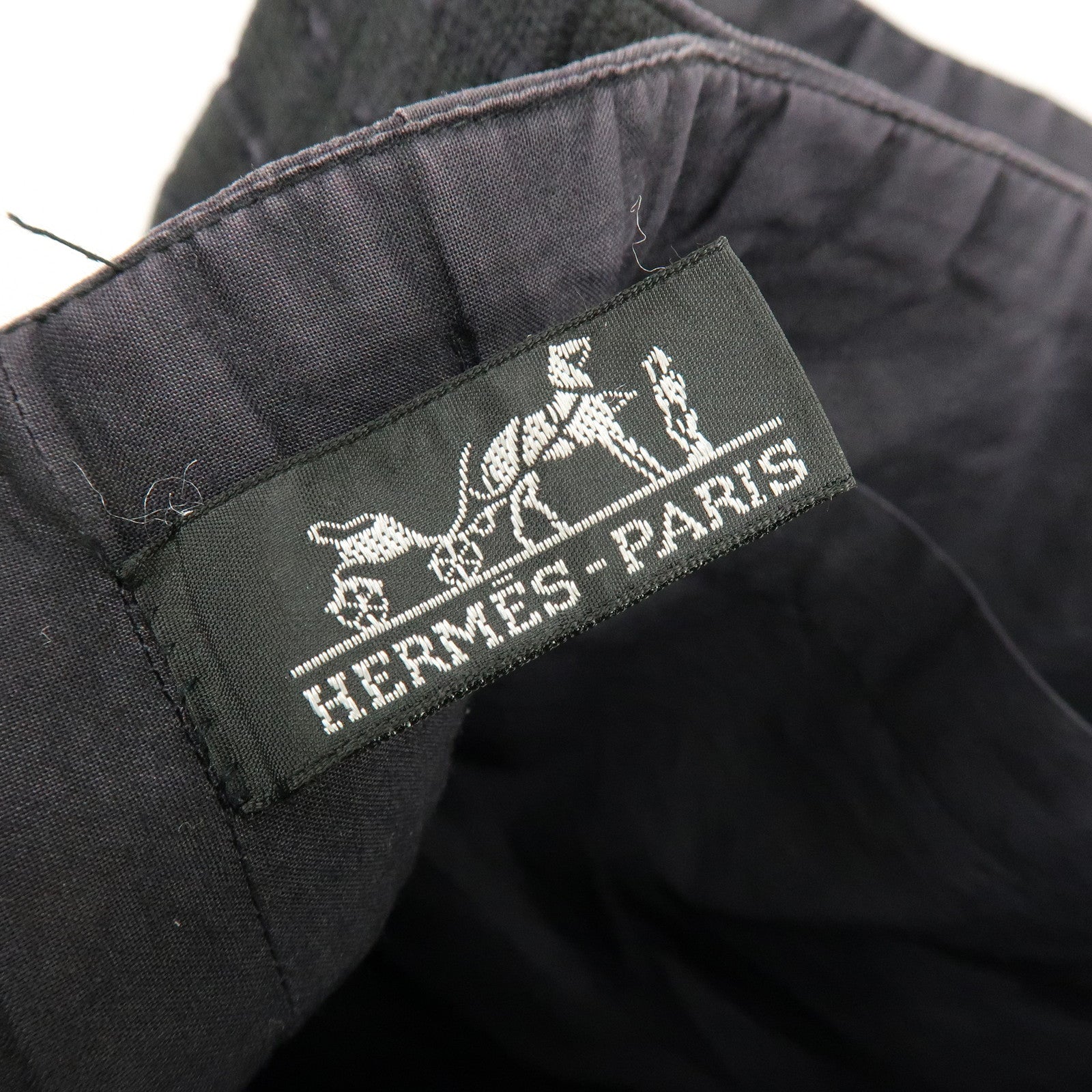 HERMES Amedaba Cabas de Poche Cotton Canvas Leather Tote Bag Navy