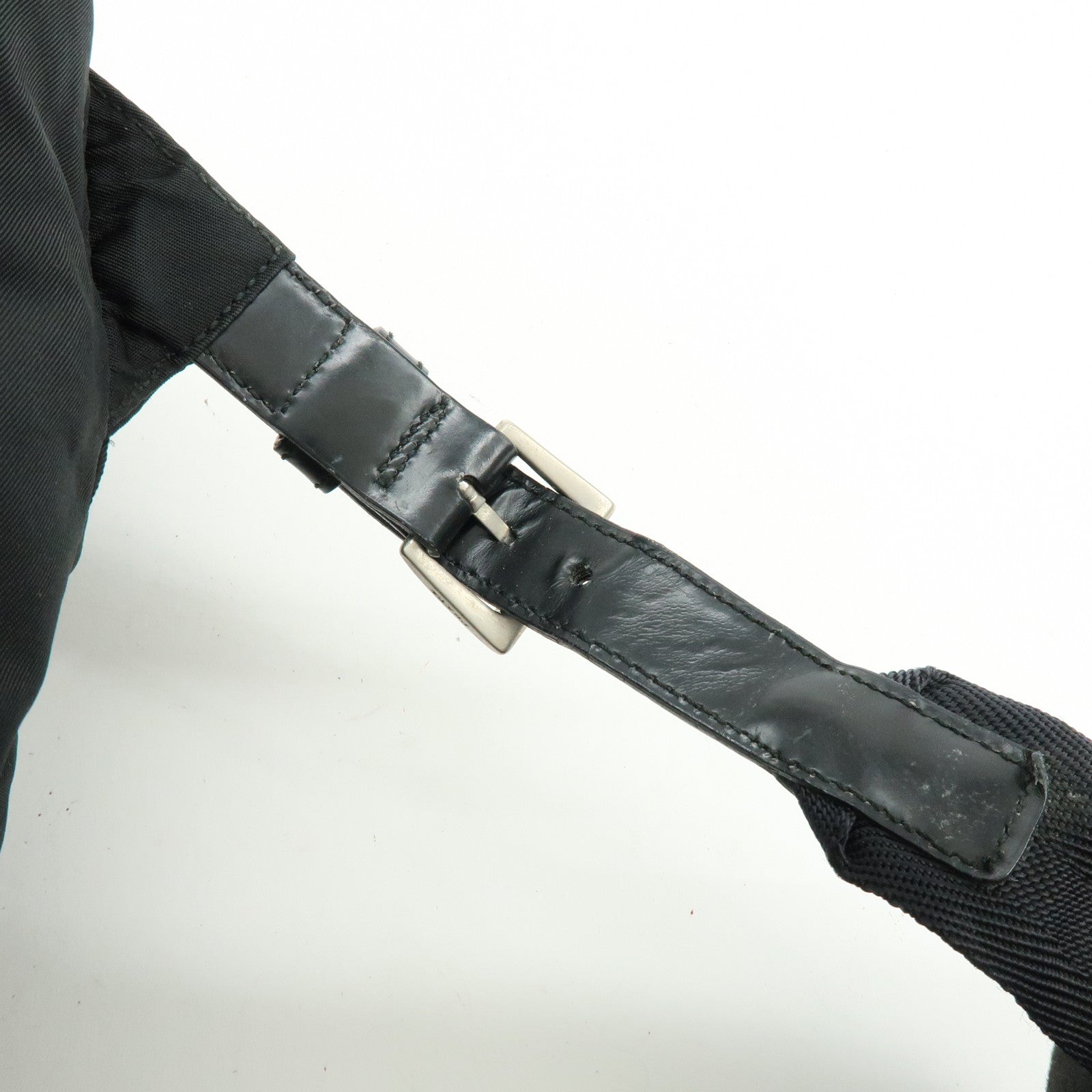 PRADA Triangle Logo Nylon Leather Backpack Rucksuck Black