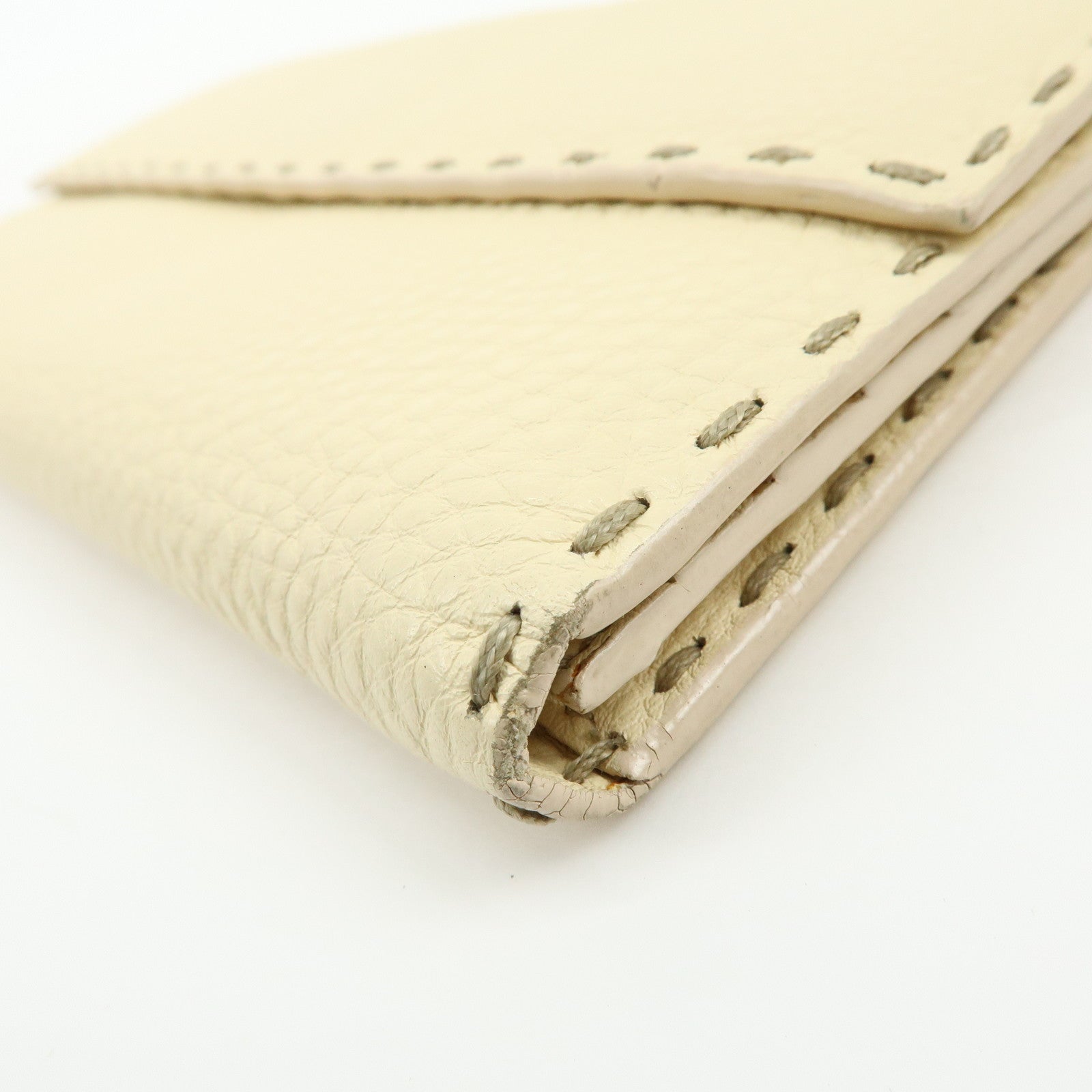 FENDI Selleria Calf Leather Long Wallet Ivory 8M0144