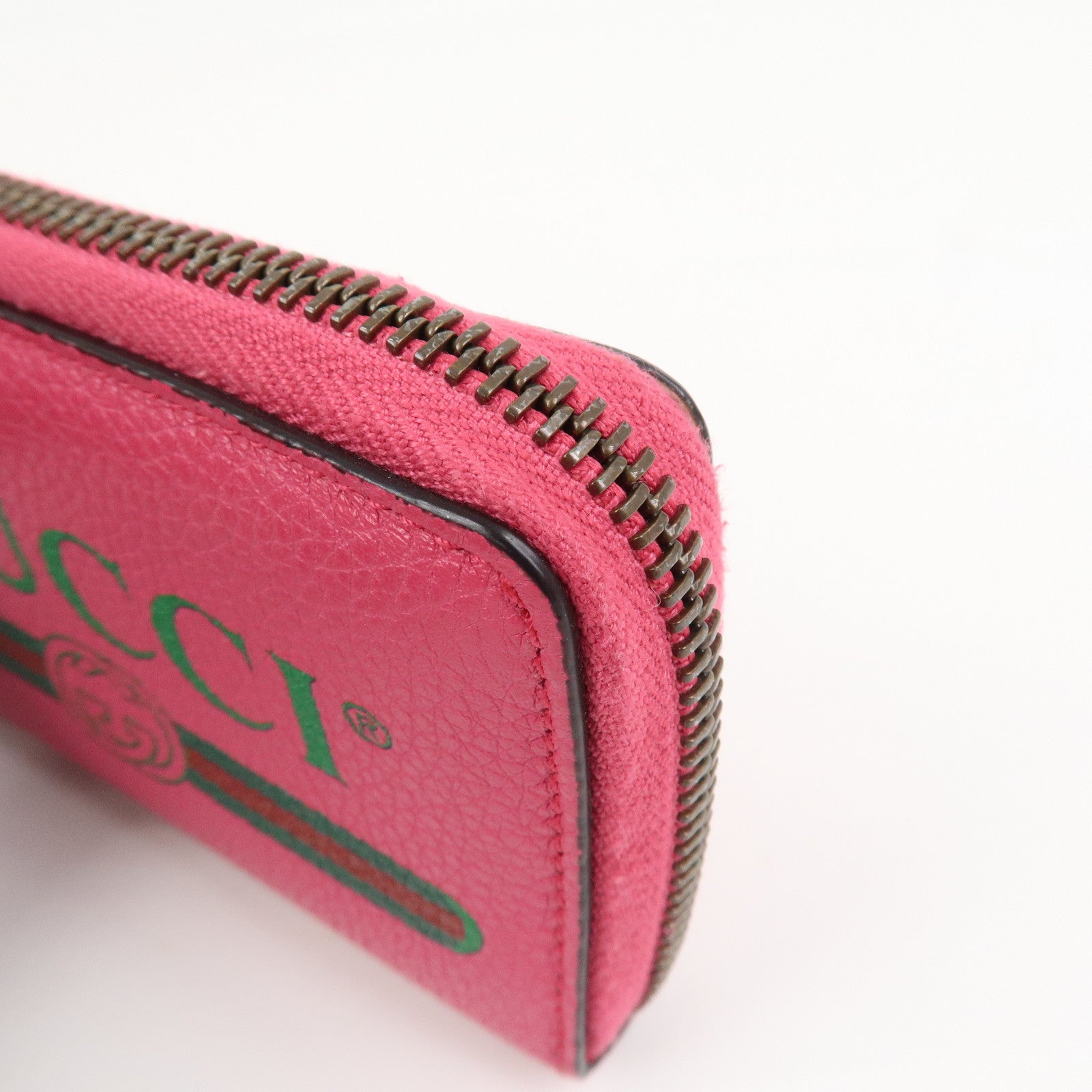 GUCCI Sherry Leather Logo Print Round Zipper Coin Case Pink 496319