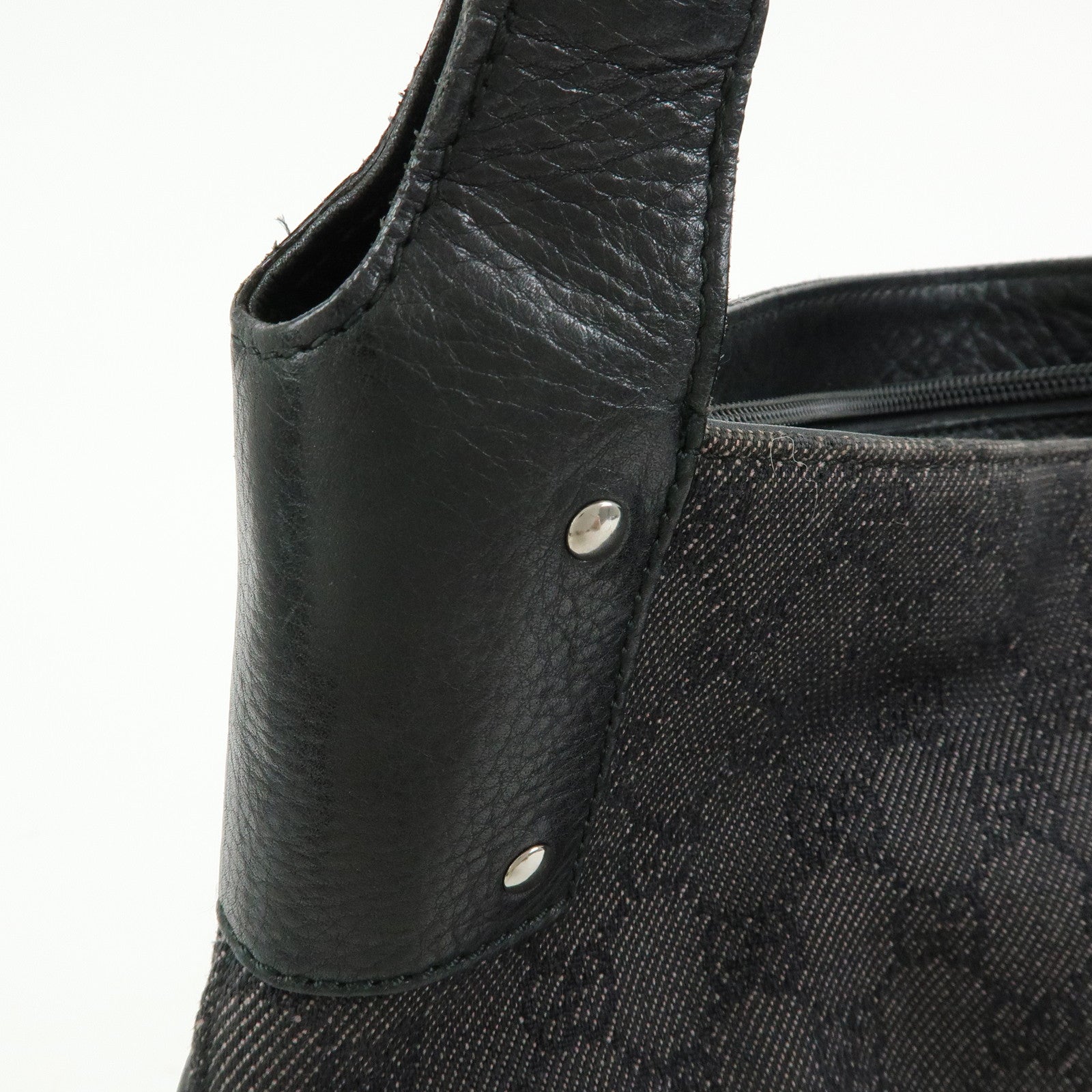 GUCCI GG Canvas Leather Shoulder Bag Hand Bag Black 179777