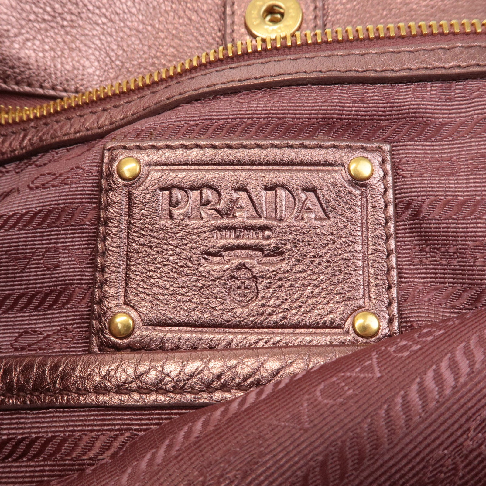 PRADA Leather 2Way Tote Bag Shoulder Bag Metallic Pink BN1713 Used