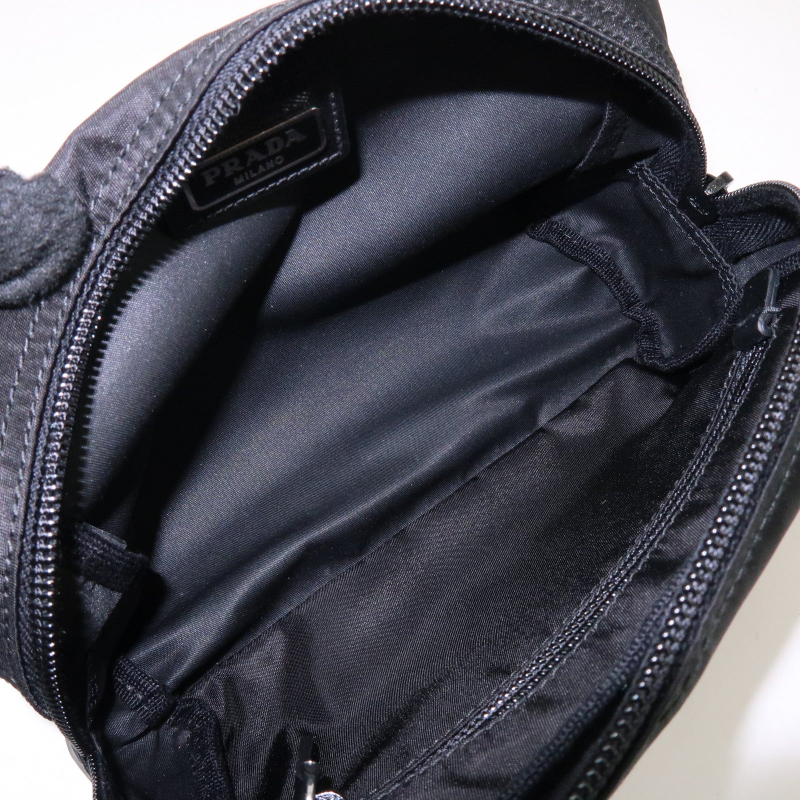 PRADA Triangle Logo Nylon Saffiano Leather Pouch Black 1NA393