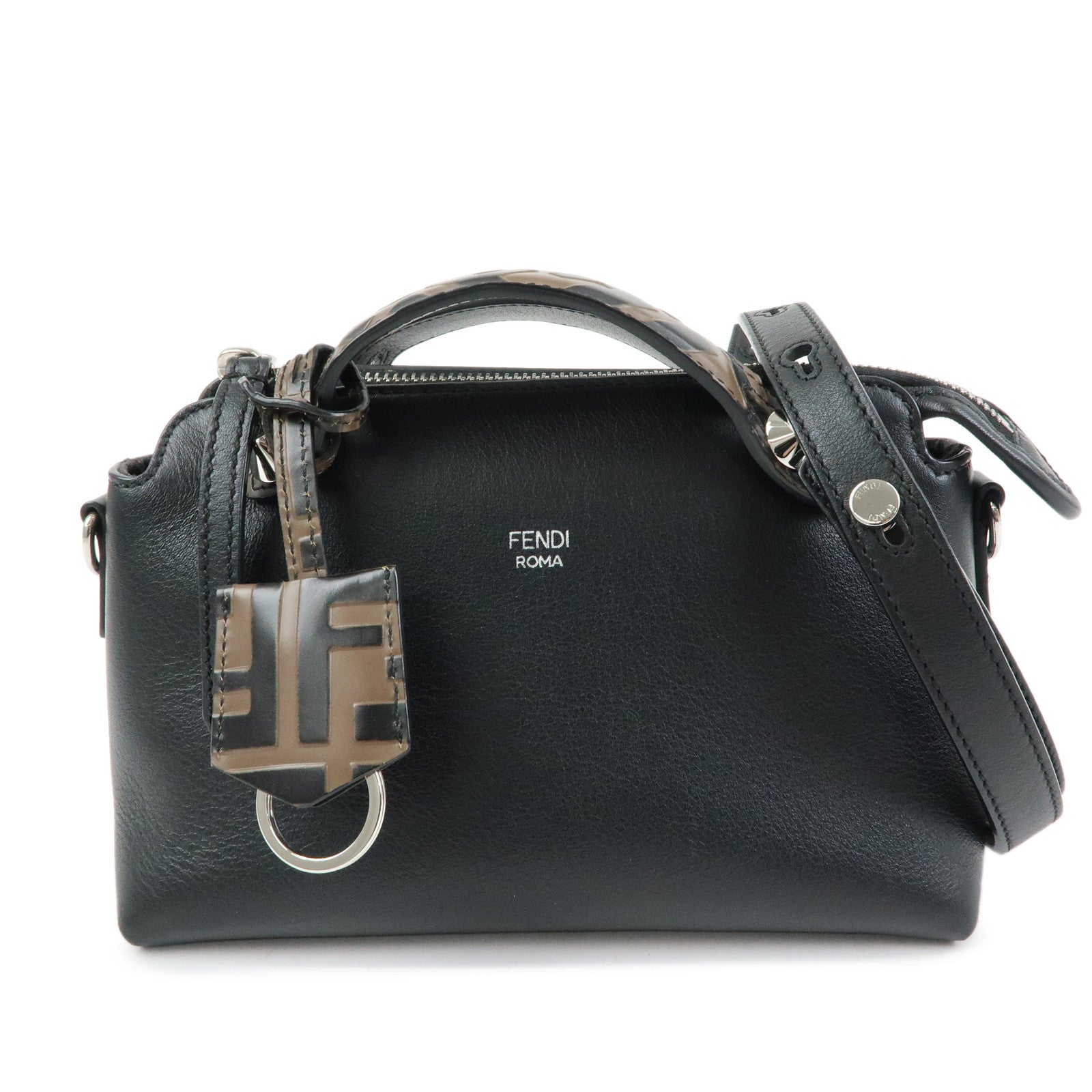 FENDI By The Way Zucca Leather 2Way Shoulder Bag Black Brown 8BL145