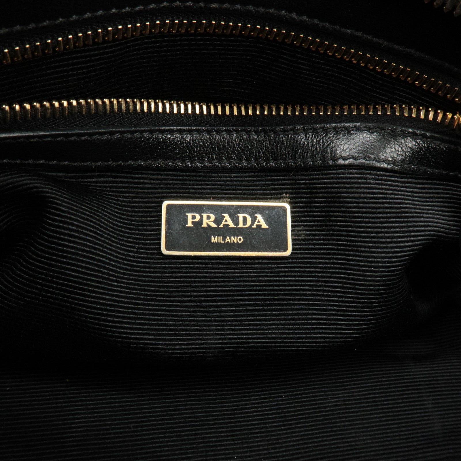 PRADA Leather 2Way Bag Shoulder Hand Bag Black Gold Used