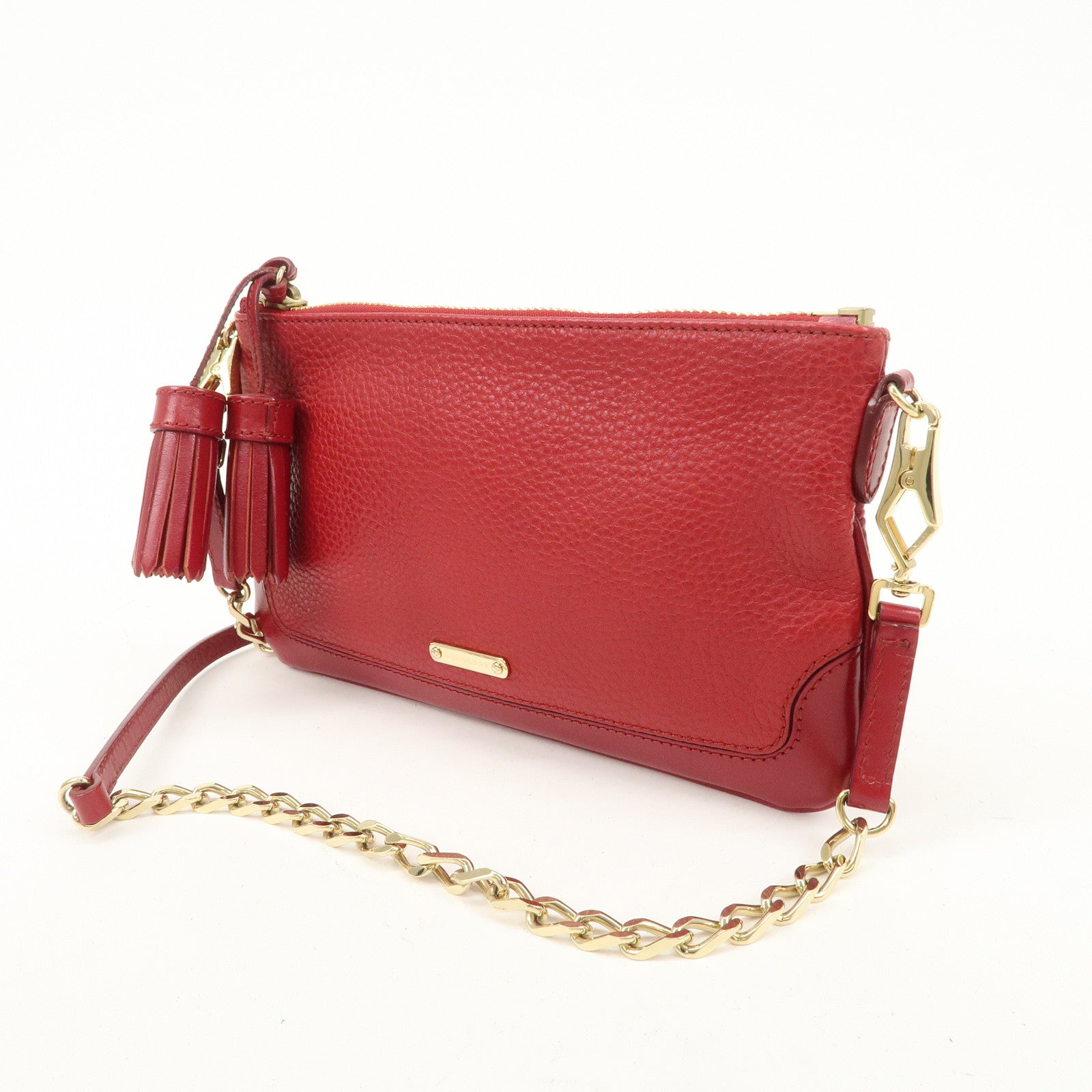 BURBERRY Logo Leather Chain Shoulder Bag Crossbody Bag Red Used